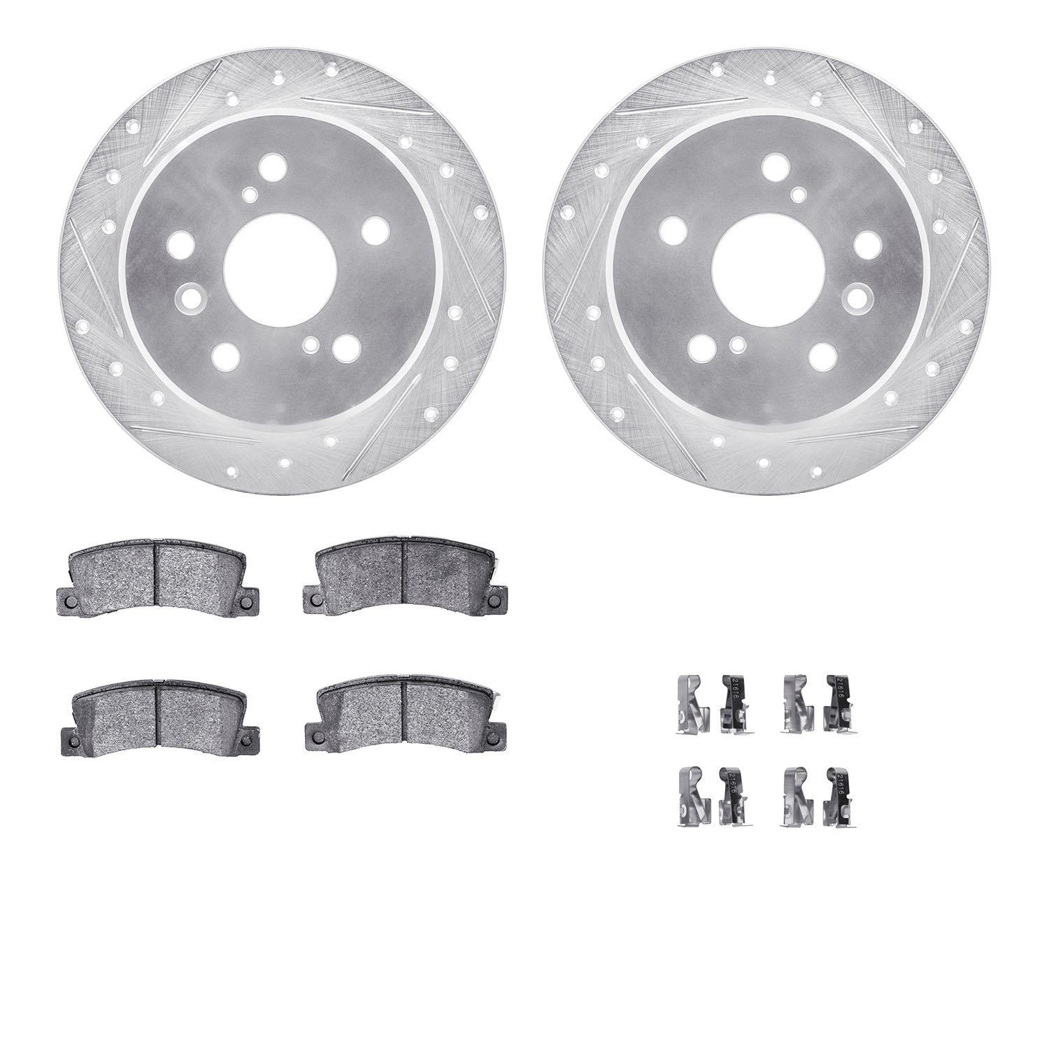 7312-76056 Drilled/Slotted Brake Rotor with 3000-Series Ceramic Brake Pads Kit & Hardware [Silver], 1992-1996 Lexus/Toyota/Scion