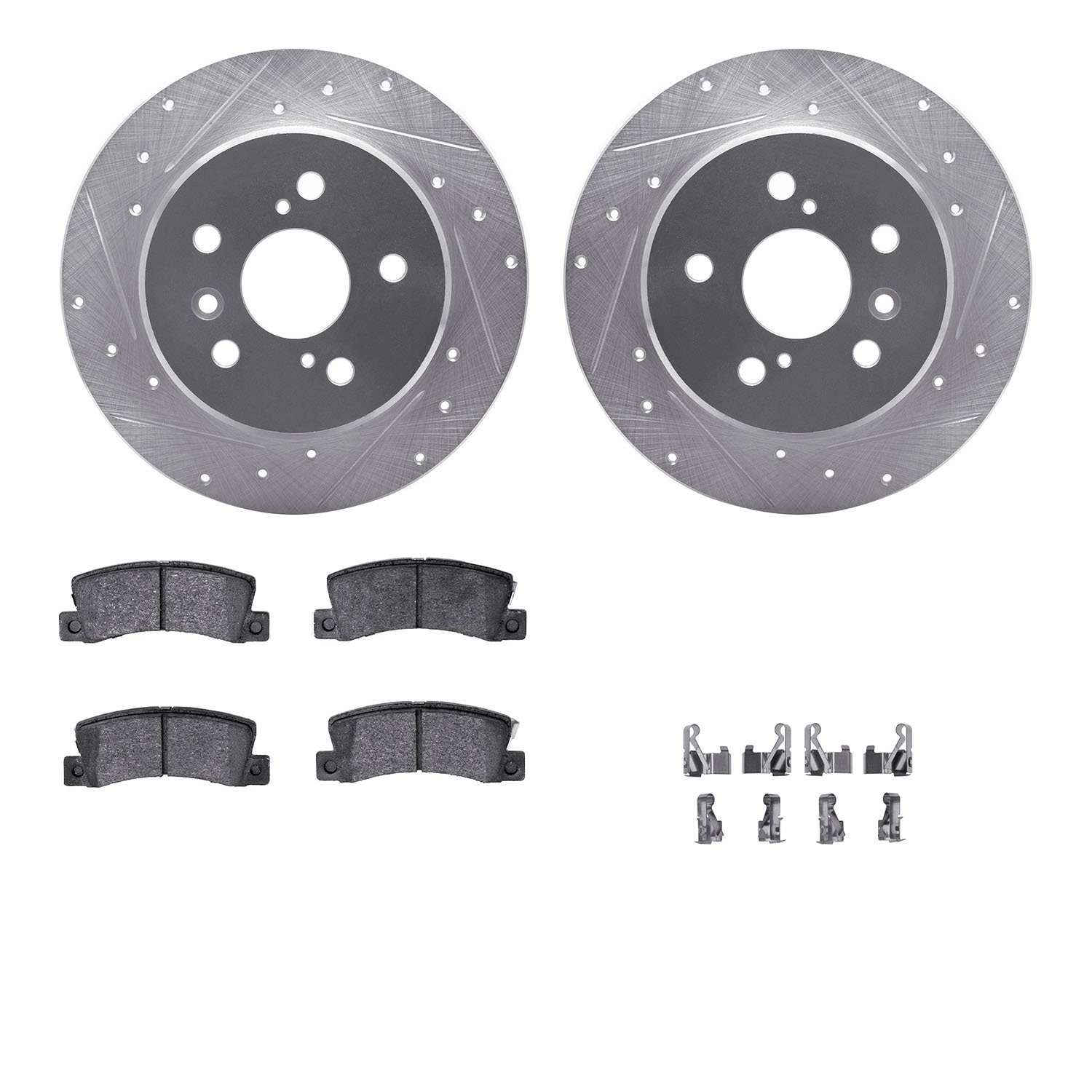 7312-76060 Drilled/Slotted Brake Rotor with 3000-Series Ceramic Brake Pads Kit & Hardware [Silver], 1992-2003 Lexus/Toyota/Scion