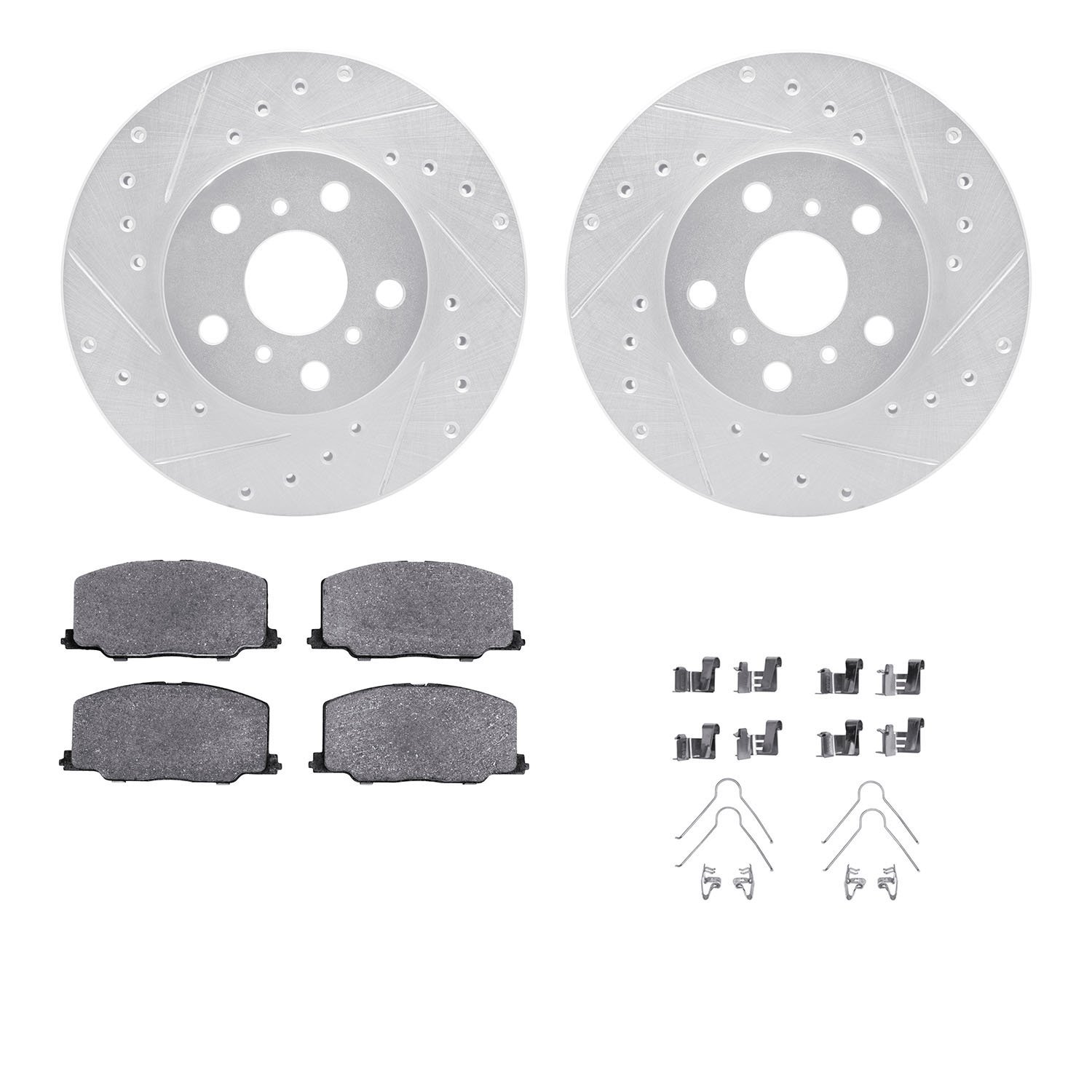 7312-76066 Drilled/Slotted Brake Rotor with 3000-Series Ceramic Brake Pads Kit & Hardware [Silver], 1988-1993 Lexus/Toyota/Scion