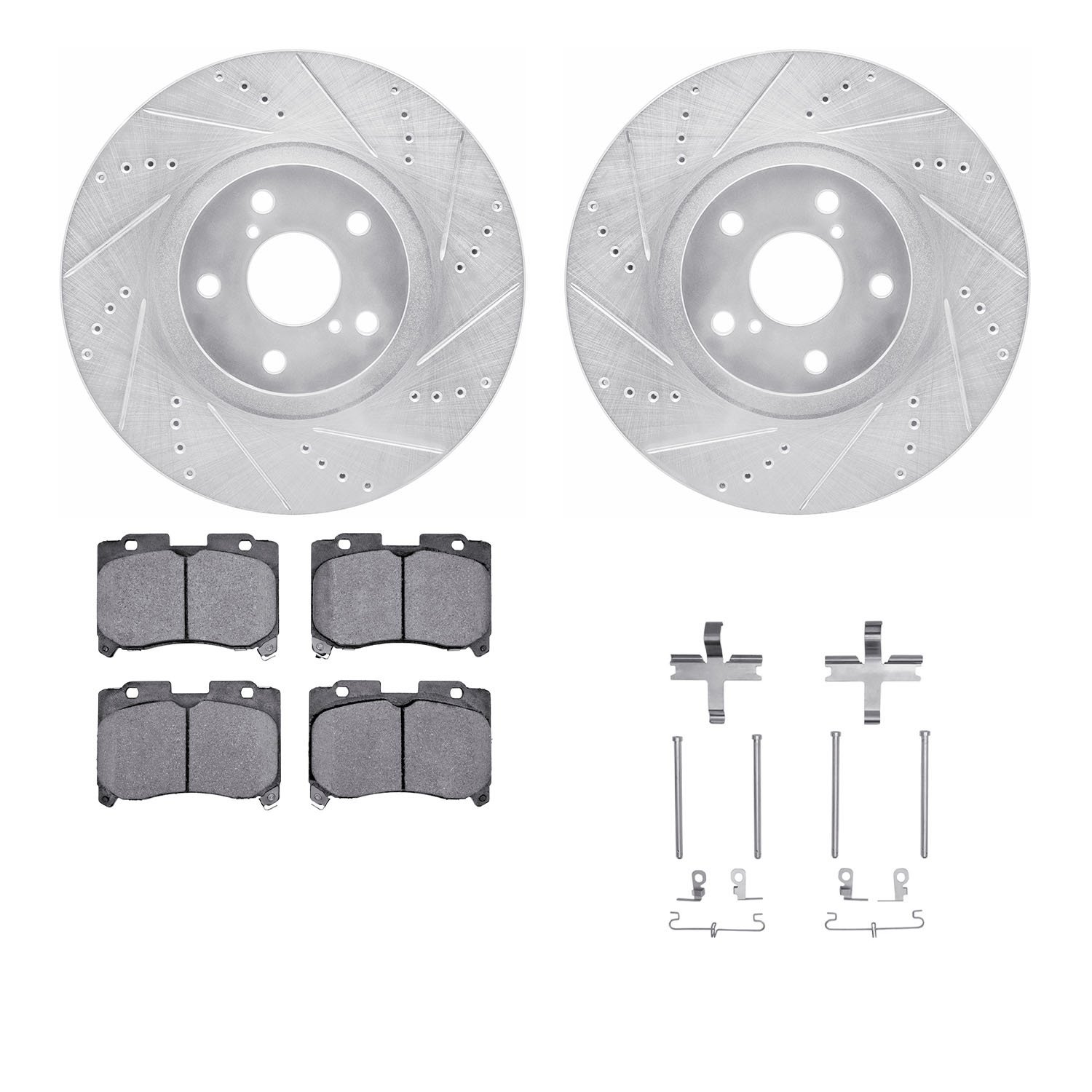 7312-76107 Drilled/Slotted Brake Rotor with 3000-Series Ceramic Brake Pads Kit & Hardware [Silver], 1993-1998 Lexus/Toyota/Scion