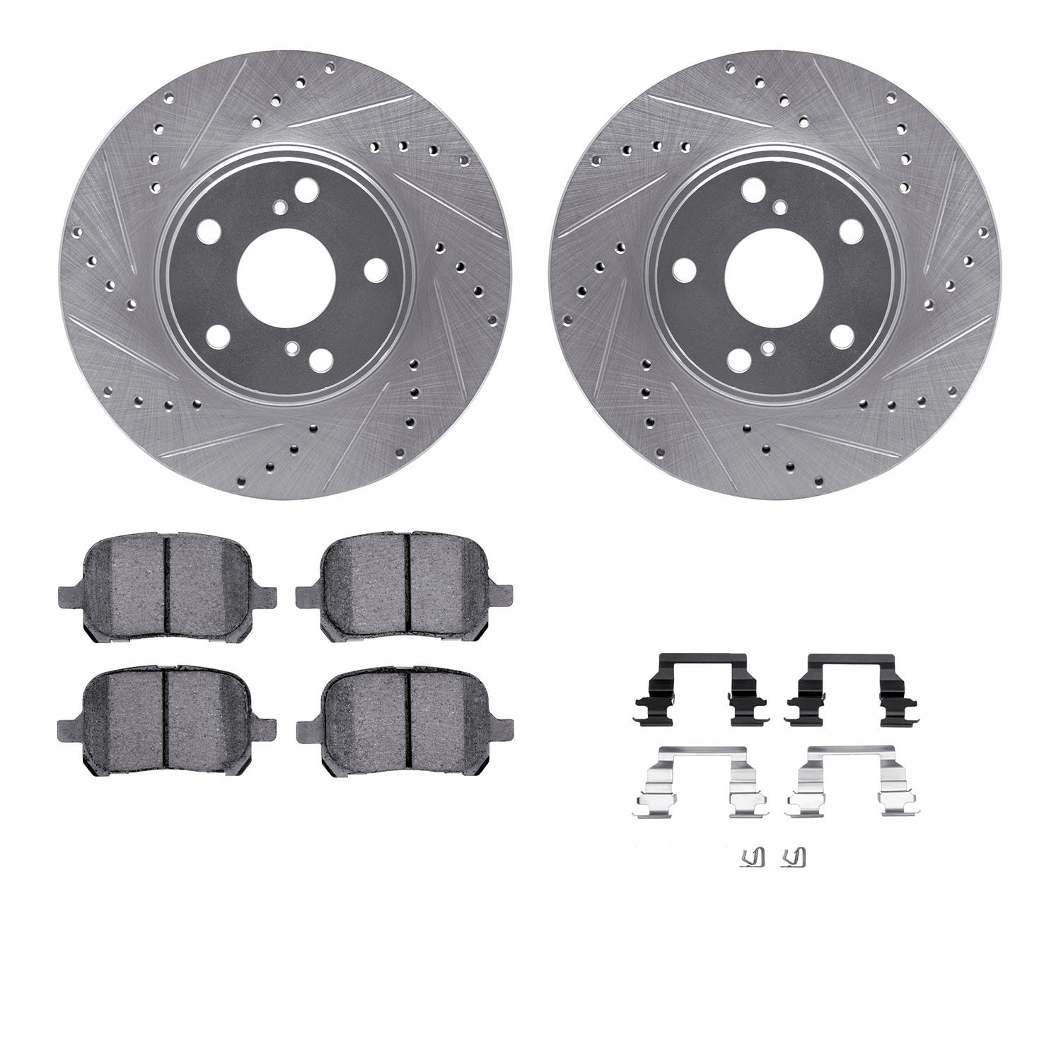 7312-76113 Drilled/Slotted Brake Rotor with 3000-Series Ceramic Brake Pads Kit & Hardware [Silver], 1999-2001 Lexus/Toyota/Scion