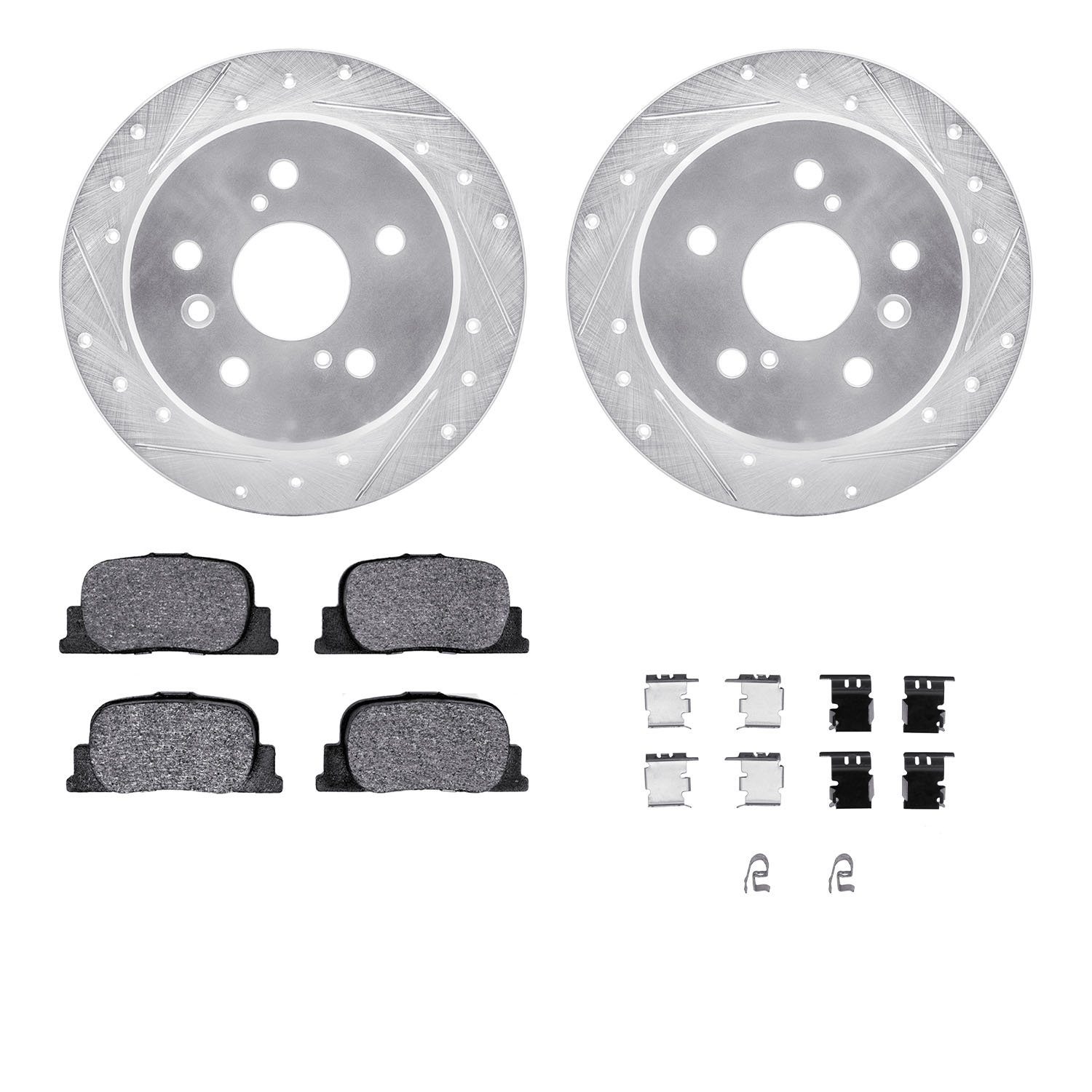 7312-76128 Drilled/Slotted Brake Rotor with 3000-Series Ceramic Brake Pads Kit & Hardware [Silver], 2000-2001 Lexus/Toyota/Scion