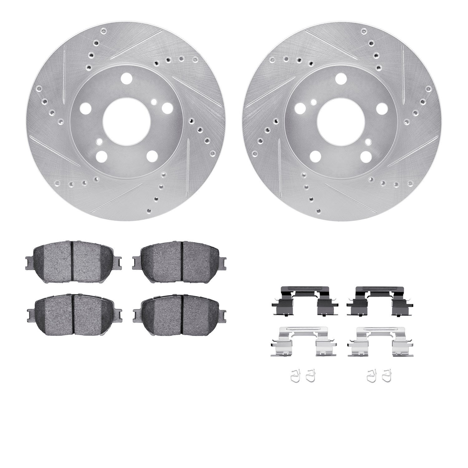 7312-76139 Drilled/Slotted Brake Rotor with 3000-Series Ceramic Brake Pads Kit & Hardware [Silver], 2002-2006 Lexus/Toyota/Scion