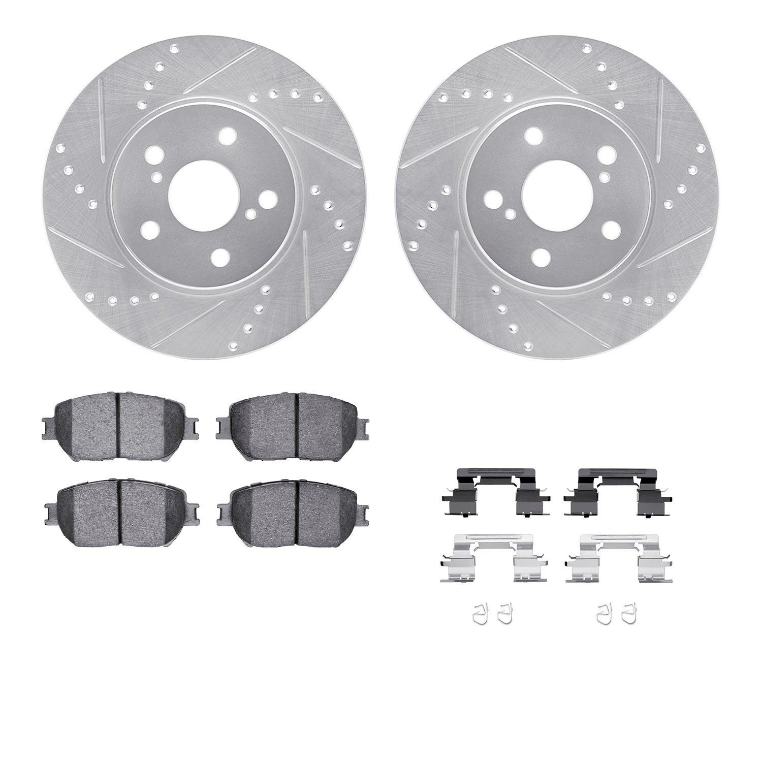 7312-76141 Drilled/Slotted Brake Rotor with 3000-Series Ceramic Brake Pads Kit & Hardware [Silver], 2002-2003 Lexus/Toyota/Scion