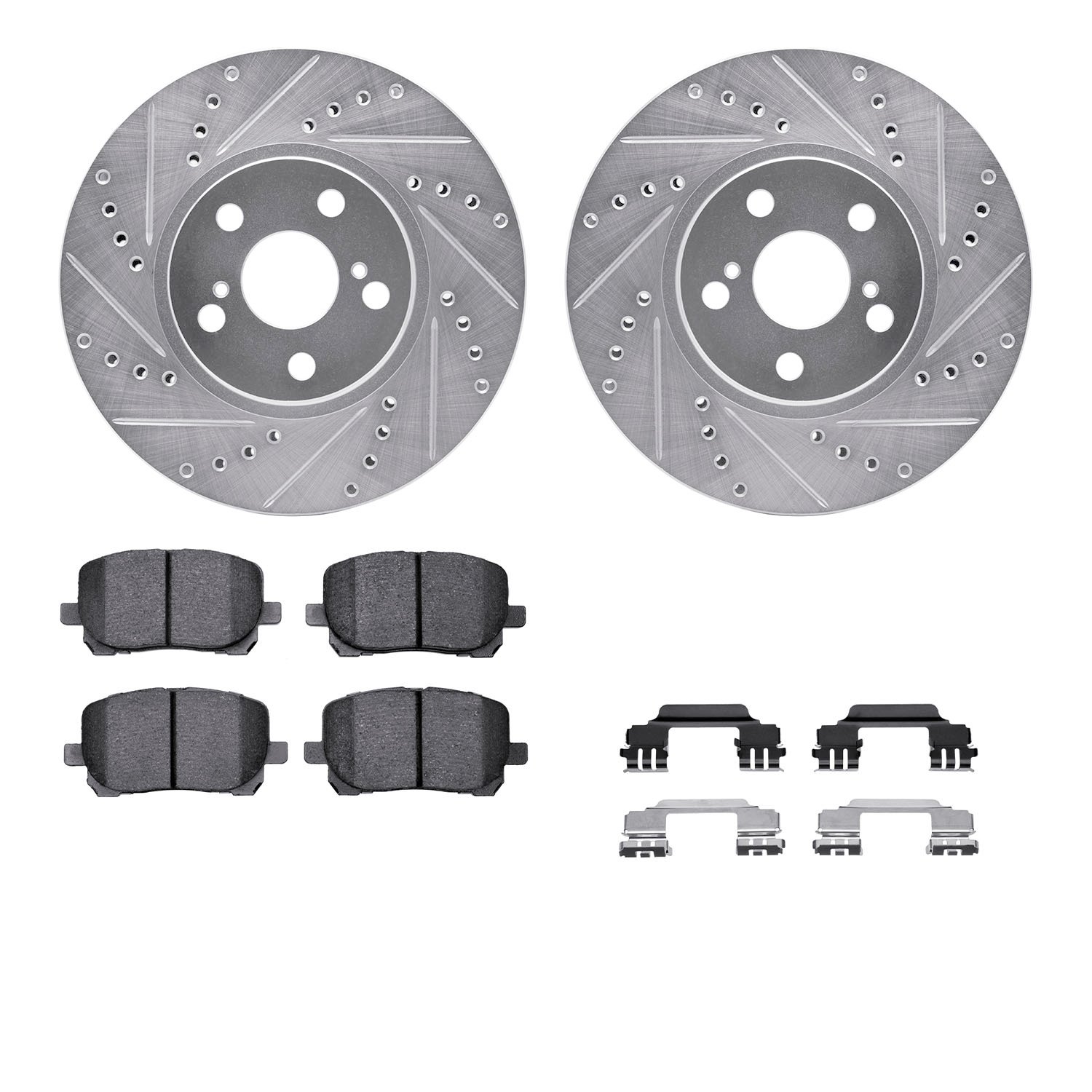 7312-76142 Drilled/Slotted Brake Rotor with 3000-Series Ceramic Brake Pads Kit & Hardware [Silver], 2003-2008 Multiple Makes/Mod