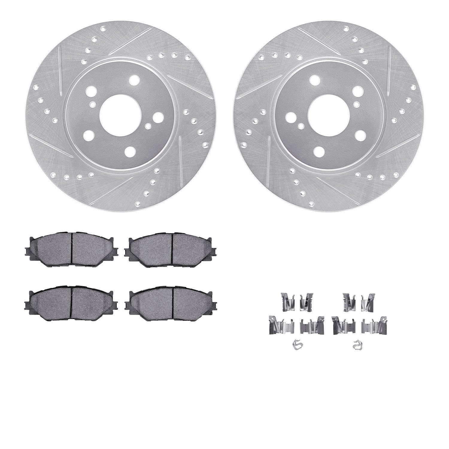 7312-76153 Drilled/Slotted Brake Rotor with 3000-Series Ceramic Brake Pads Kit & Hardware [Silver], 2006-2015 Lexus/Toyota/Scion