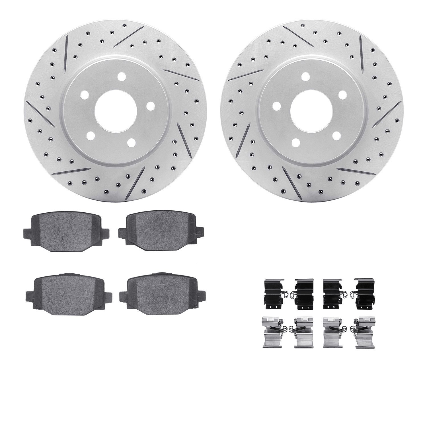 7312-76171 Drilled/Slotted Brake Rotor with 3000-Series Ceramic Brake Pads Kit & Hardware [Silver], Fits Select Multiple Makes/M