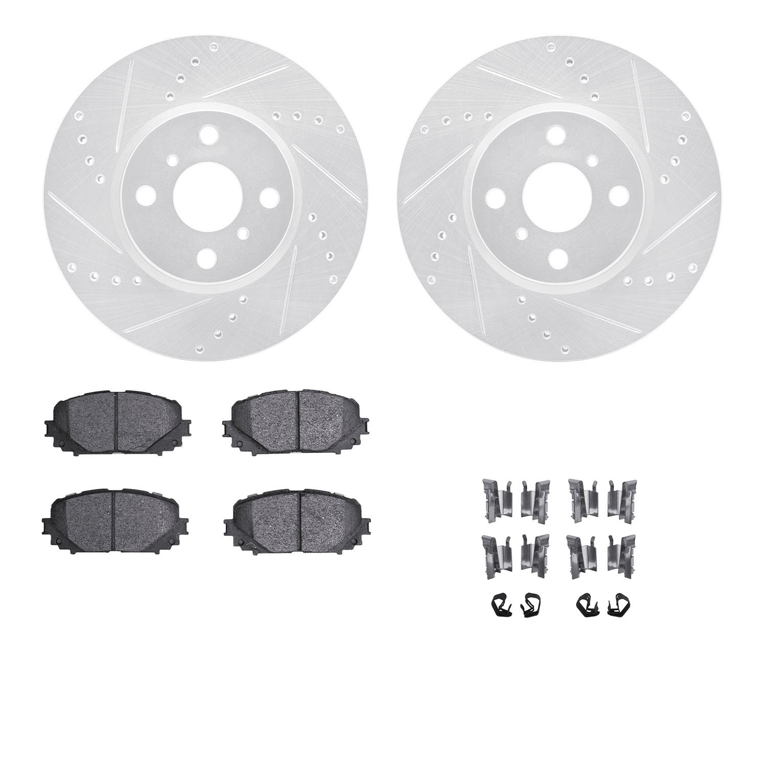 7312-76176 Drilled/Slotted Brake Rotor with 3000-Series Ceramic Brake Pads Kit & Hardware [Silver], 2012-2018 Lexus/Toyota/Scion