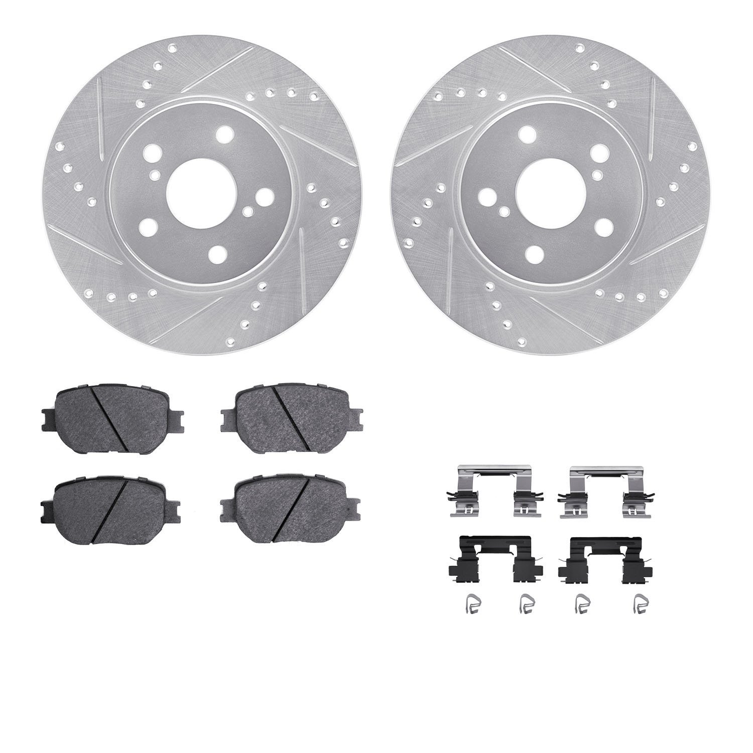 7312-76182 Drilled/Slotted Brake Rotor with 3000-Series Ceramic Brake Pads Kit & Hardware [Silver], 2014-2015 Lexus/Toyota/Scion