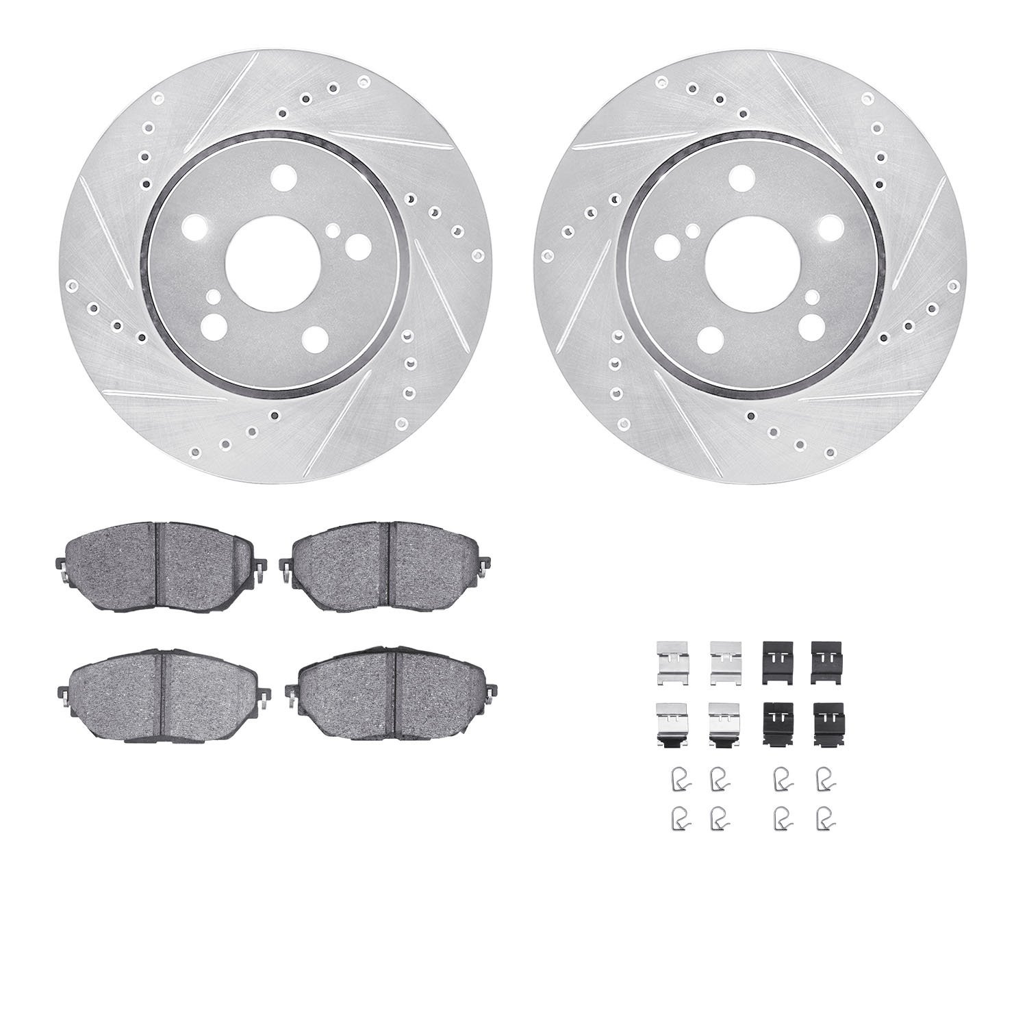 7312-76183 Drilled/Slotted Brake Rotor with 3000-Series Ceramic Brake Pads Kit & Hardware [Silver], Fits Select Lexus/Toyota/Sci