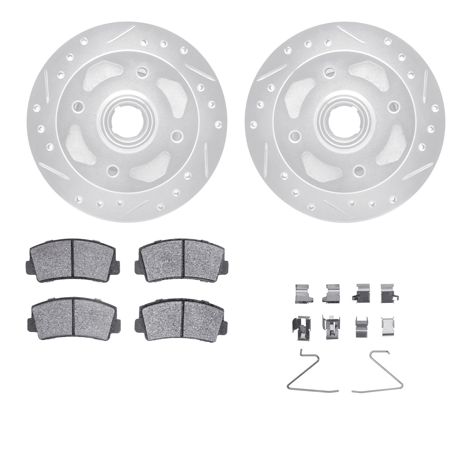 7312-80001 Drilled/Slotted Brake Rotor with 3000-Series Ceramic Brake Pads Kit & Hardware [Silver], 1980-1983 Ford/Lincoln/Mercu