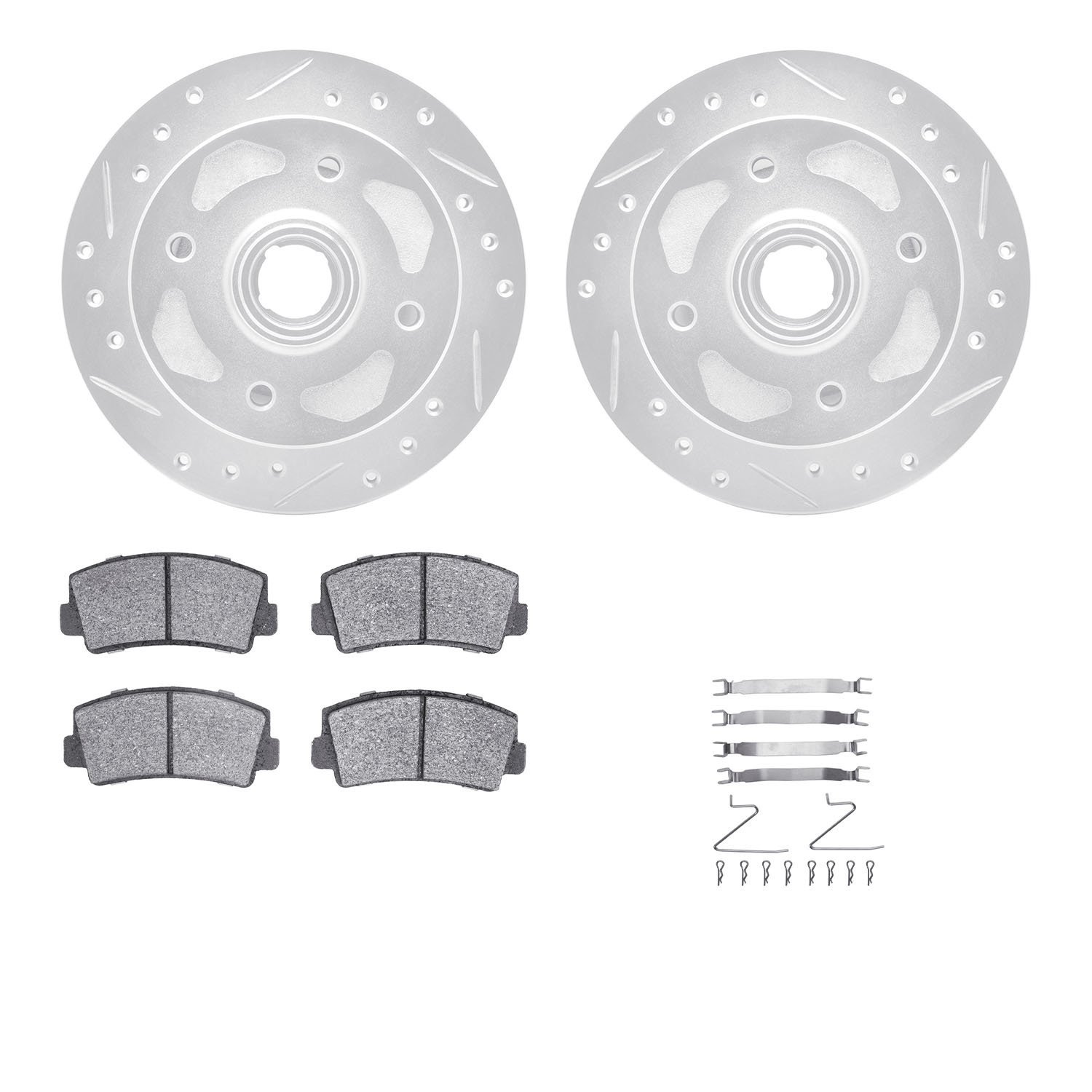7312-80003 Drilled/Slotted Brake Rotor with 3000-Series Ceramic Brake Pads Kit & Hardware [Silver], 1979-1979 Ford/Lincoln/Mercu