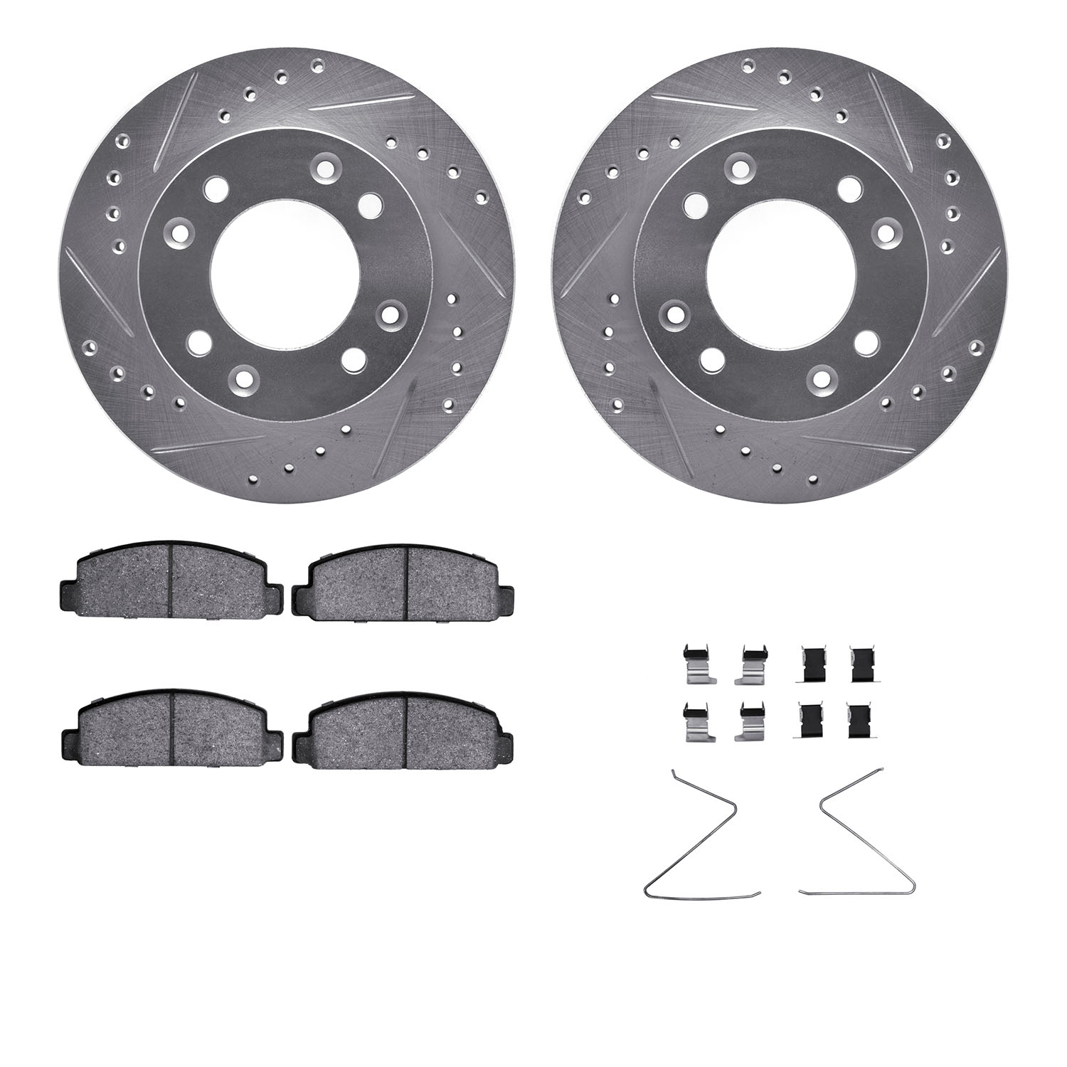 7312-80006 Drilled/Slotted Brake Rotor with 3000-Series Ceramic Brake Pads Kit & Hardware [Silver], 1986-1988 Ford/Lincoln/Mercu