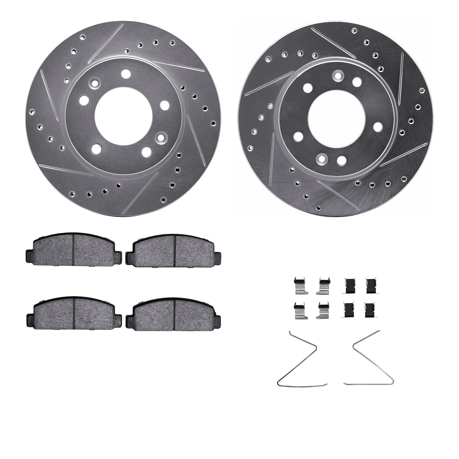 7312-80007 Drilled/Slotted Brake Rotor with 3000-Series Ceramic Brake Pads Kit & Hardware [Silver], 1989-1991 Ford/Lincoln/Mercu