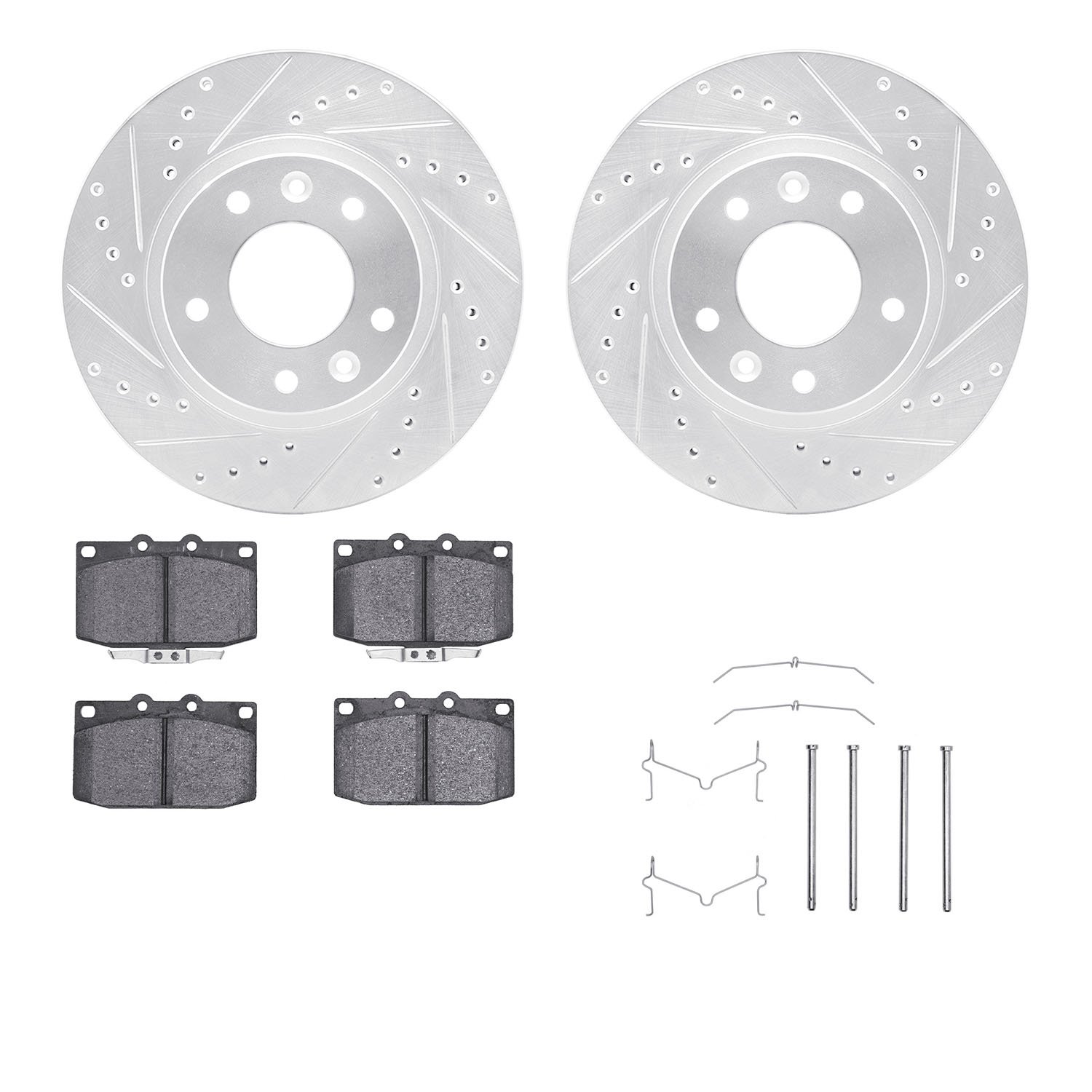 7312-80015 Drilled/Slotted Brake Rotor with 3000-Series Ceramic Brake Pads Kit & Hardware [Silver], 1993-1995 Ford/Lincoln/Mercu