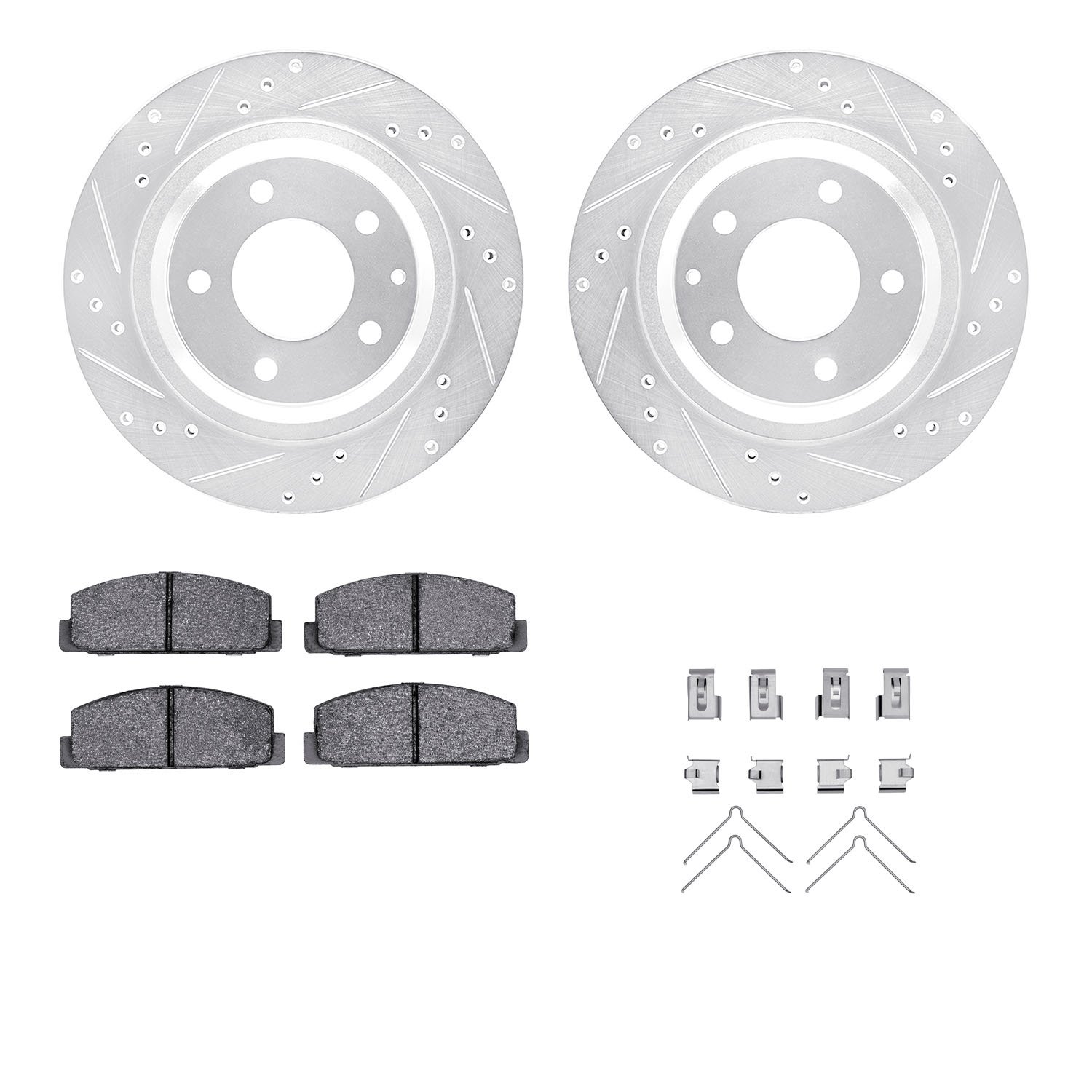 7312-80021 Drilled/Slotted Brake Rotor with 3000-Series Ceramic Brake Pads Kit & Hardware [Silver], 1993-1995 Ford/Lincoln/Mercu