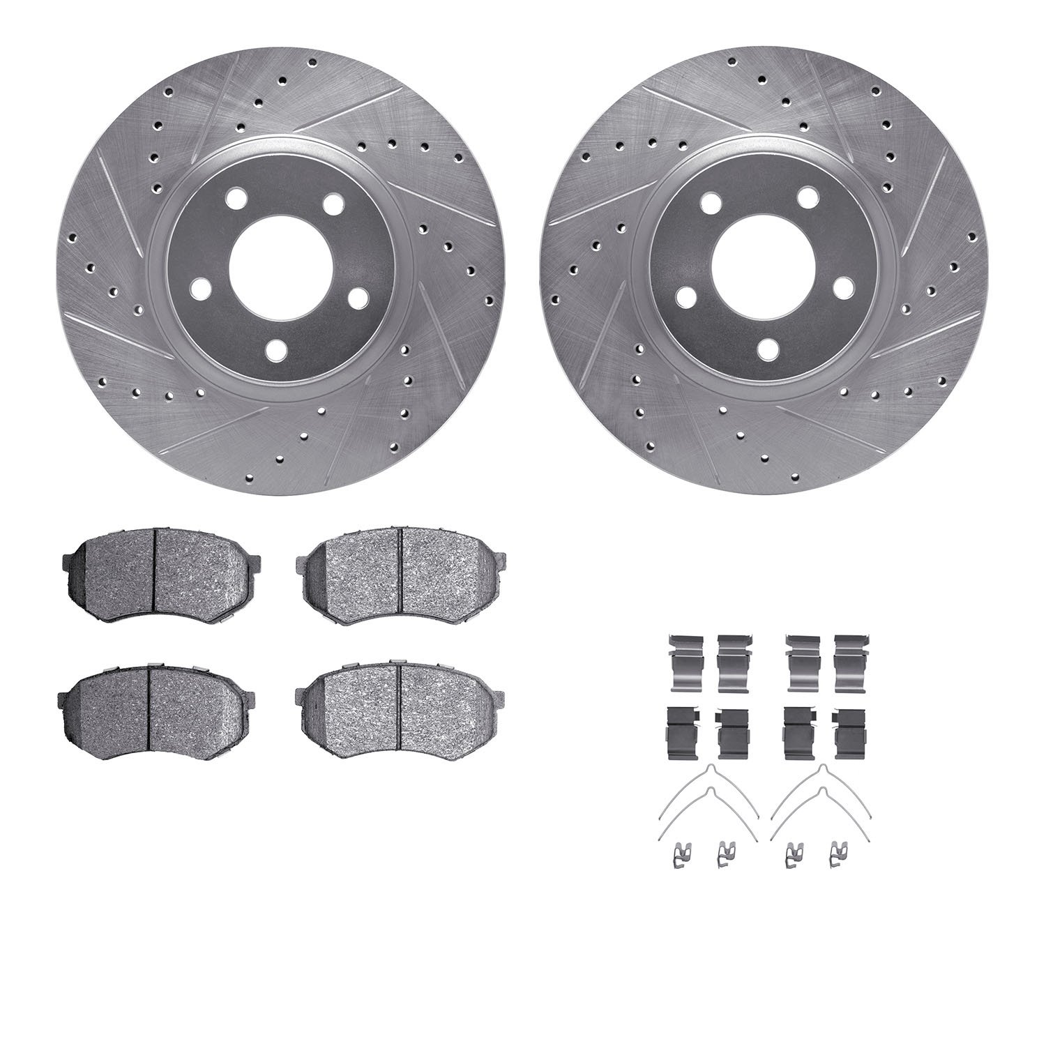 7312-80024 Drilled/Slotted Brake Rotor with 3000-Series Ceramic Brake Pads Kit & Hardware [Silver], 1988-1991 Ford/Lincoln/Mercu
