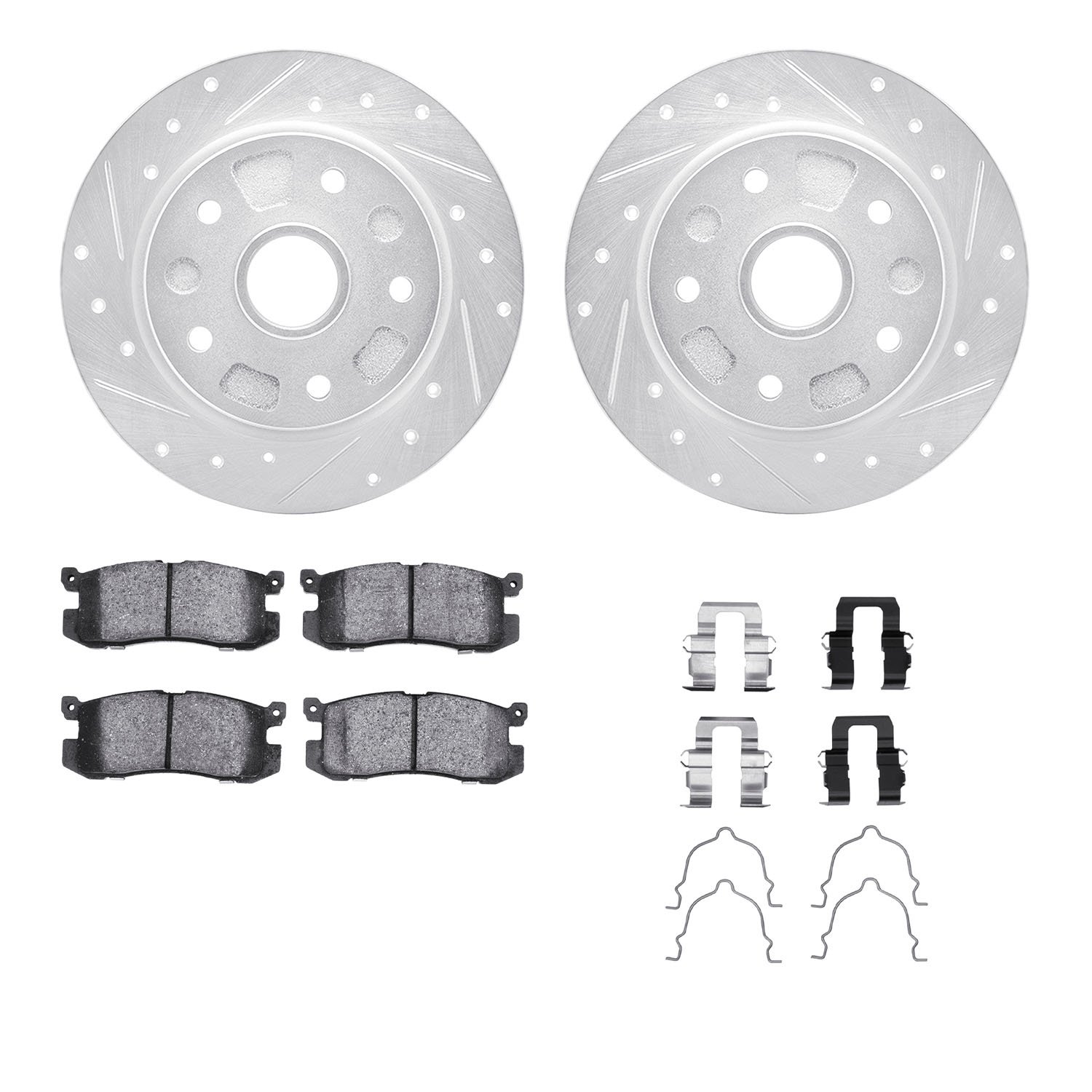 7312-80027 Drilled/Slotted Brake Rotor with 3000-Series Ceramic Brake Pads Kit & Hardware [Silver], 1988-1992 Ford/Lincoln/Mercu