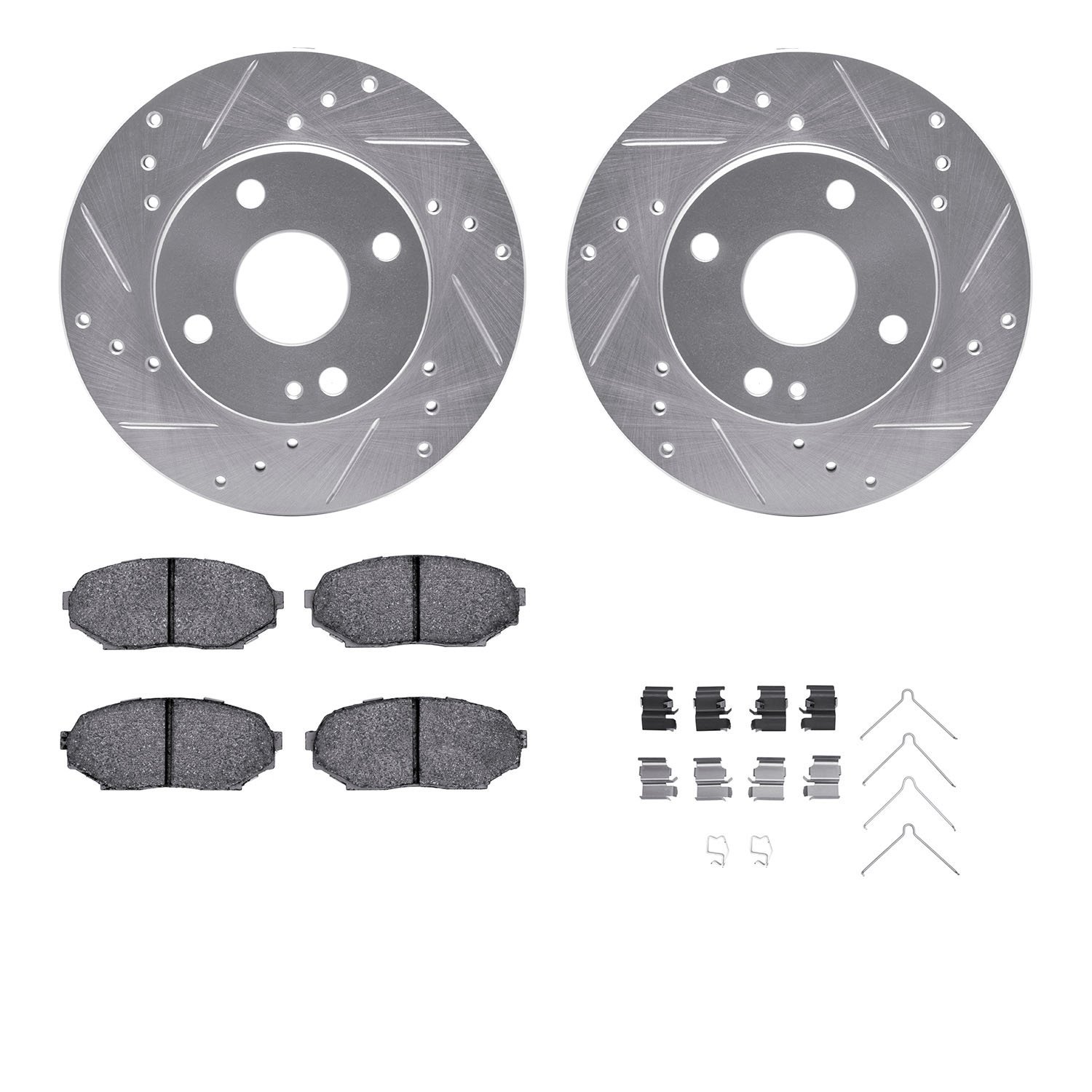 7312-80031 Drilled/Slotted Brake Rotor with 3000-Series Ceramic Brake Pads Kit & Hardware [Silver], 1990-1993 Ford/Lincoln/Mercu