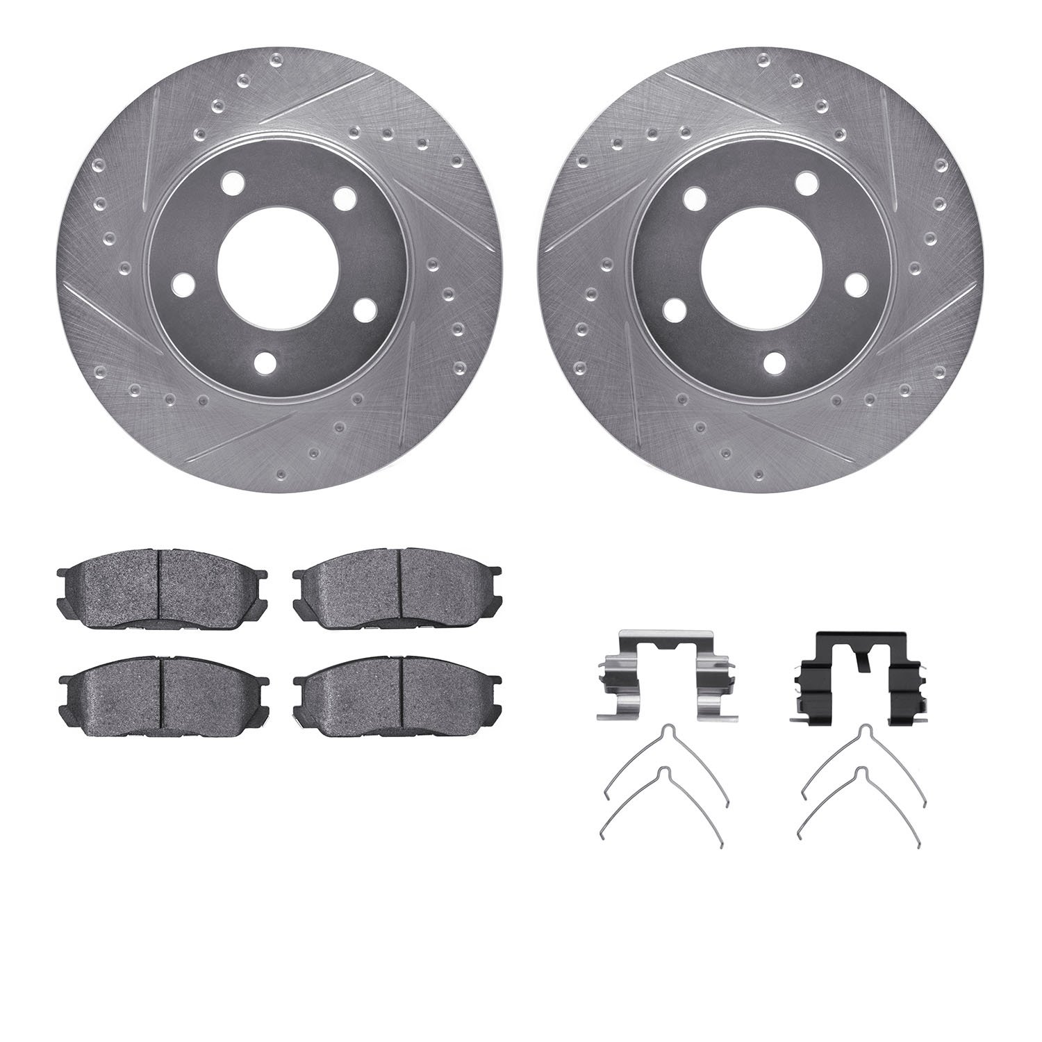 7312-80036 Drilled/Slotted Brake Rotor with 3000-Series Ceramic Brake Pads Kit & Hardware [Silver], 1992-1995 Ford/Lincoln/Mercu