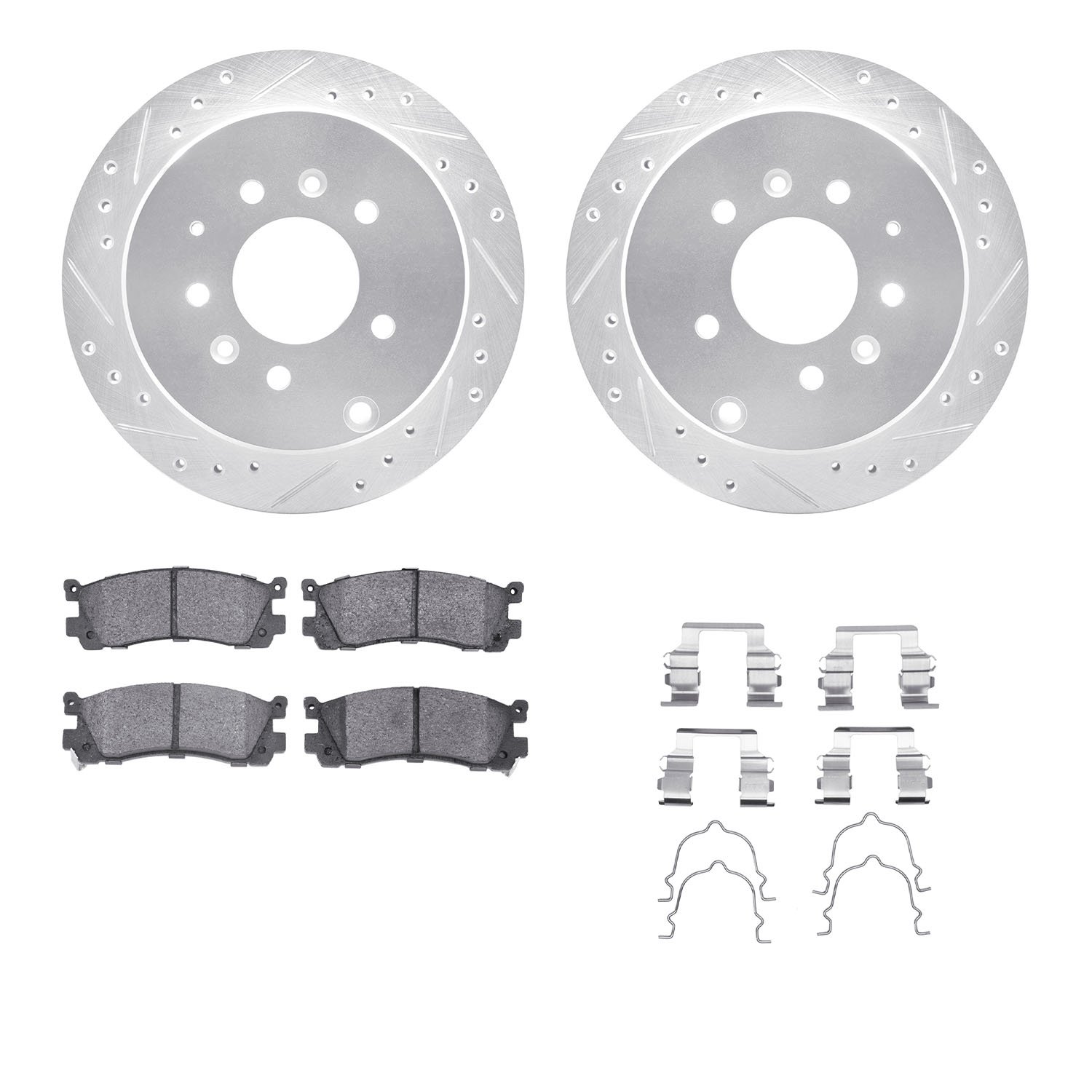 7312-80038 Drilled/Slotted Brake Rotor with 3000-Series Ceramic Brake Pads Kit & Hardware [Silver], 1992-1998 Ford/Lincoln/Mercu