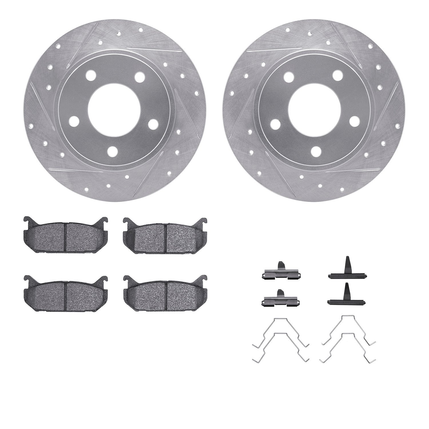 7312-80041 Drilled/Slotted Brake Rotor with 3000-Series Ceramic Brake Pads Kit & Hardware [Silver], 1993-1997 Ford/Lincoln/Mercu