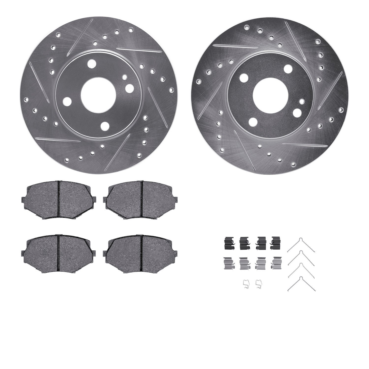 7312-80042 Drilled/Slotted Brake Rotor with 3000-Series Ceramic Brake Pads Kit & Hardware [Silver], 1994-2002 Ford/Lincoln/Mercu