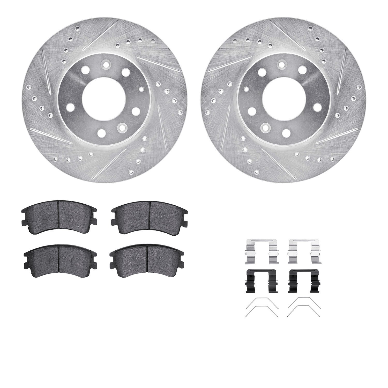 7312-80052 Drilled/Slotted Brake Rotor with 3000-Series Ceramic Brake Pads Kit & Hardware [Silver], 2003-2005 Ford/Lincoln/Mercu