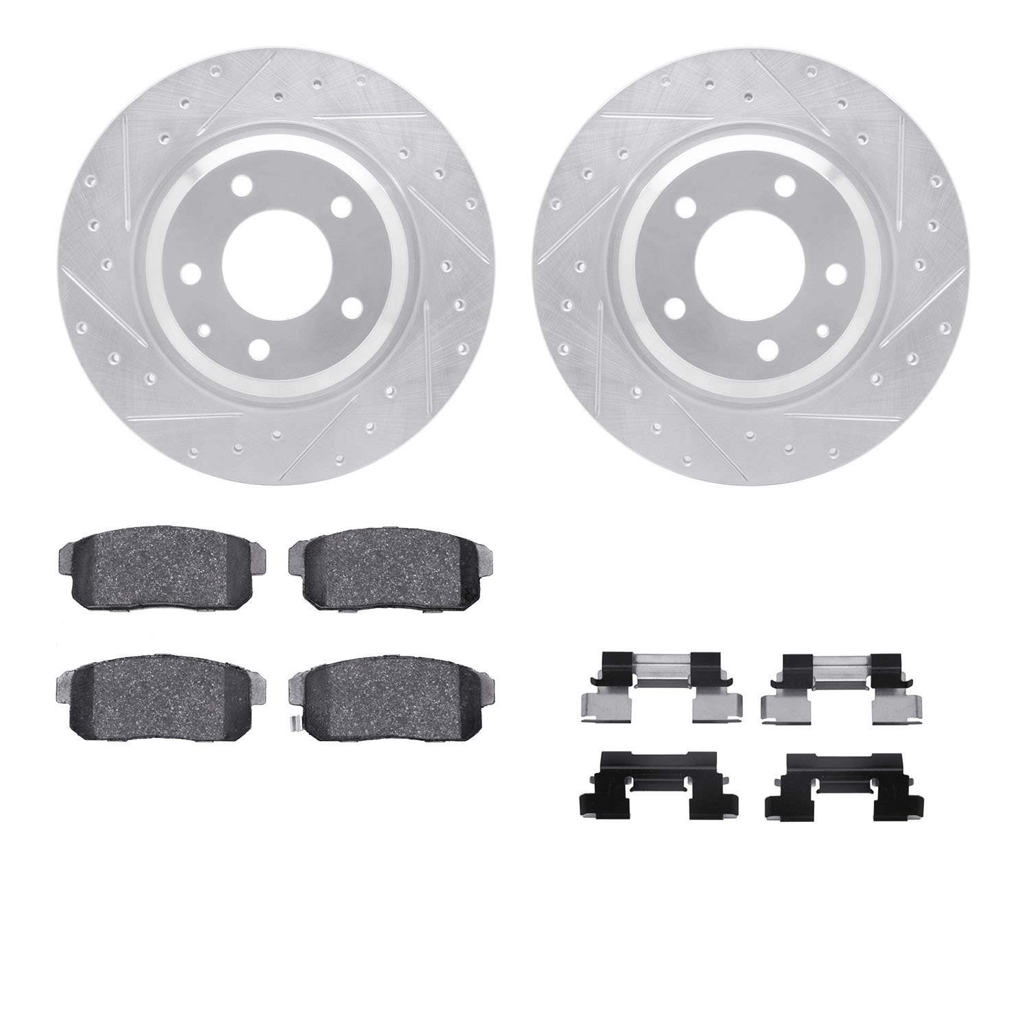 7312-80053 Drilled/Slotted Brake Rotor with 3000-Series Ceramic Brake Pads Kit & Hardware [Silver], 2004-2011 Ford/Lincoln/Mercu
