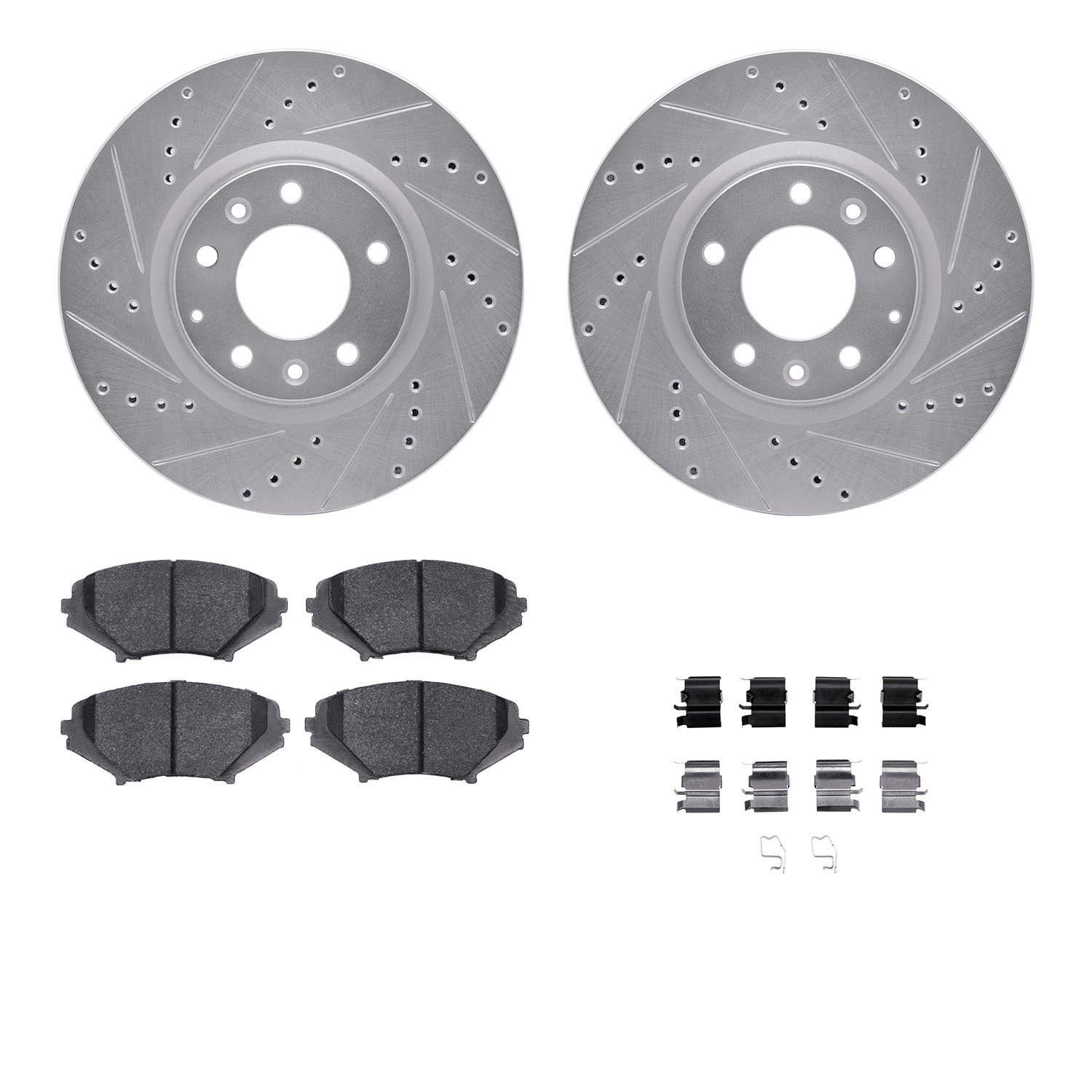 7312-80054 Drilled/Slotted Brake Rotor with 3000-Series Ceramic Brake Pads Kit & Hardware [Silver], 2004-2008 Ford/Lincoln/Mercu