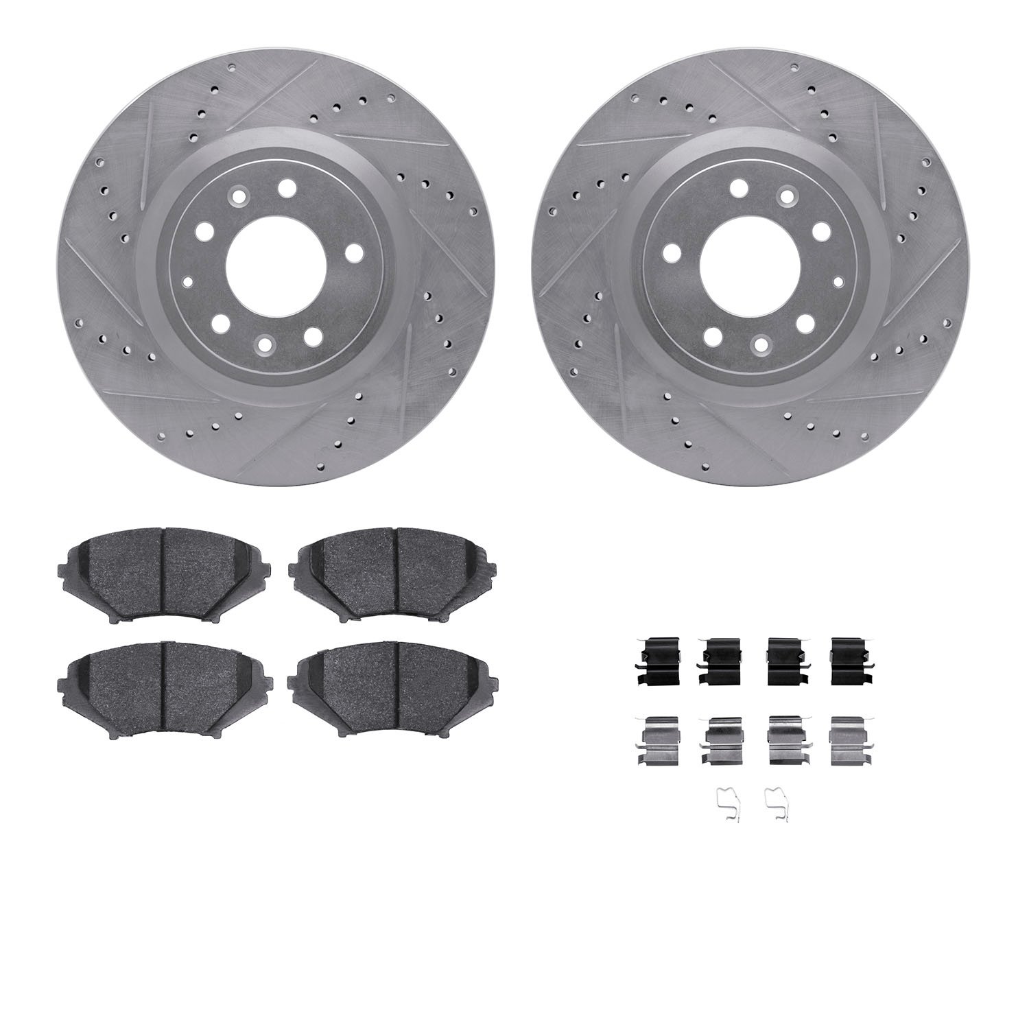7312-80055 Drilled/Slotted Brake Rotor with 3000-Series Ceramic Brake Pads Kit & Hardware [Silver], 2004-2011 Ford/Lincoln/Mercu