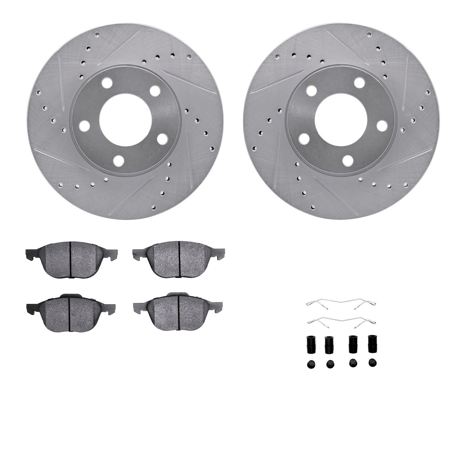7312-80056 Drilled/Slotted Brake Rotor with 3000-Series Ceramic Brake Pads Kit & Hardware [Silver], 2004-2013 Ford/Lincoln/Mercu