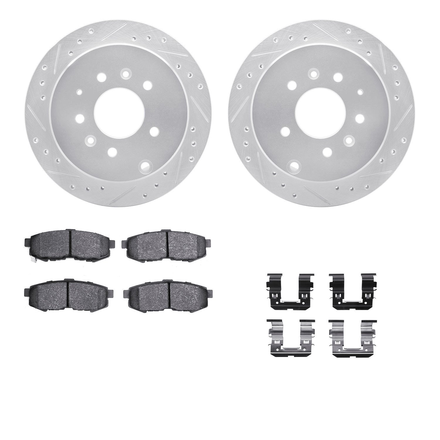 7312-80058 Drilled/Slotted Brake Rotor with 3000-Series Ceramic Brake Pads Kit & Hardware [Silver], 2004-2006 Ford/Lincoln/Mercu