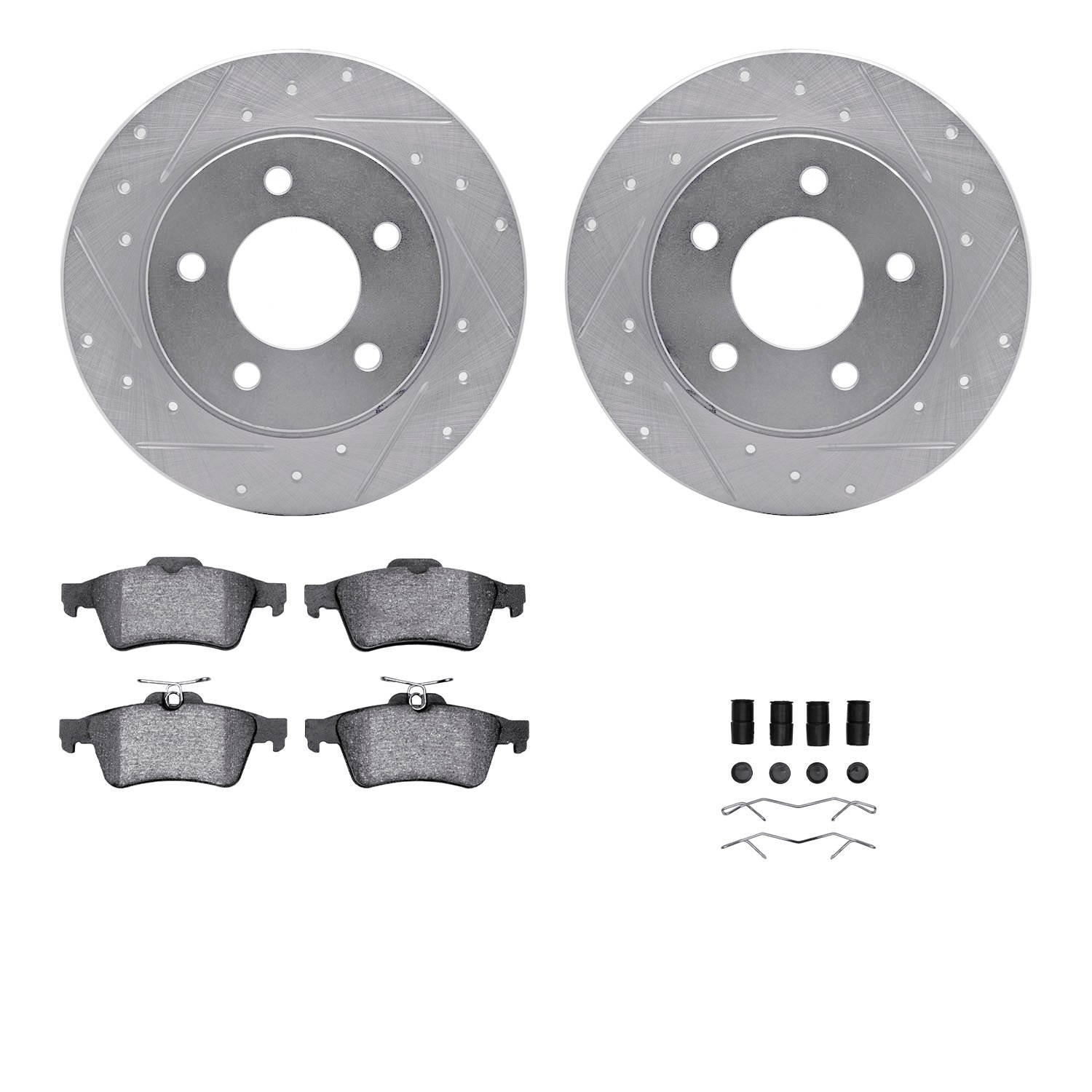 7312-80059 Drilled/Slotted Brake Rotor with 3000-Series Ceramic Brake Pads Kit & Hardware [Silver], 2004-2013 Ford/Lincoln/Mercu