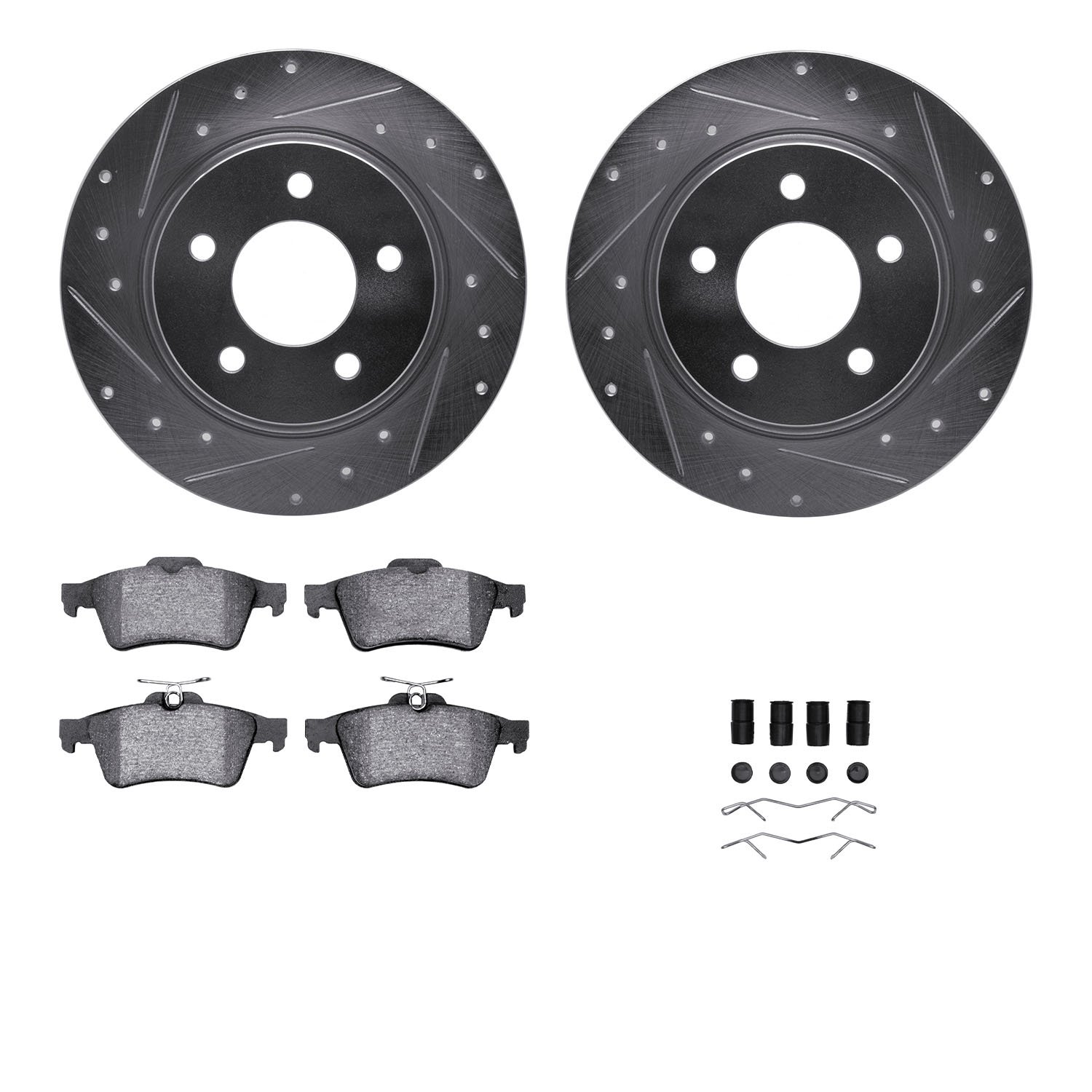 7312-80060 Drilled/Slotted Brake Rotor with 3000-Series Ceramic Brake Pads Kit & Hardware [Silver], 2004-2013 Ford/Lincoln/Mercu