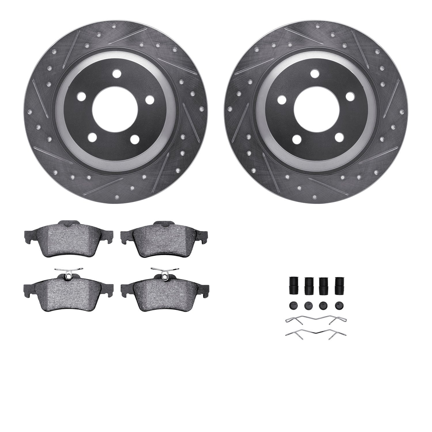 7312-80061 Drilled/Slotted Brake Rotor with 3000-Series Ceramic Brake Pads Kit & Hardware [Silver], 2006-2015 Ford/Lincoln/Mercu