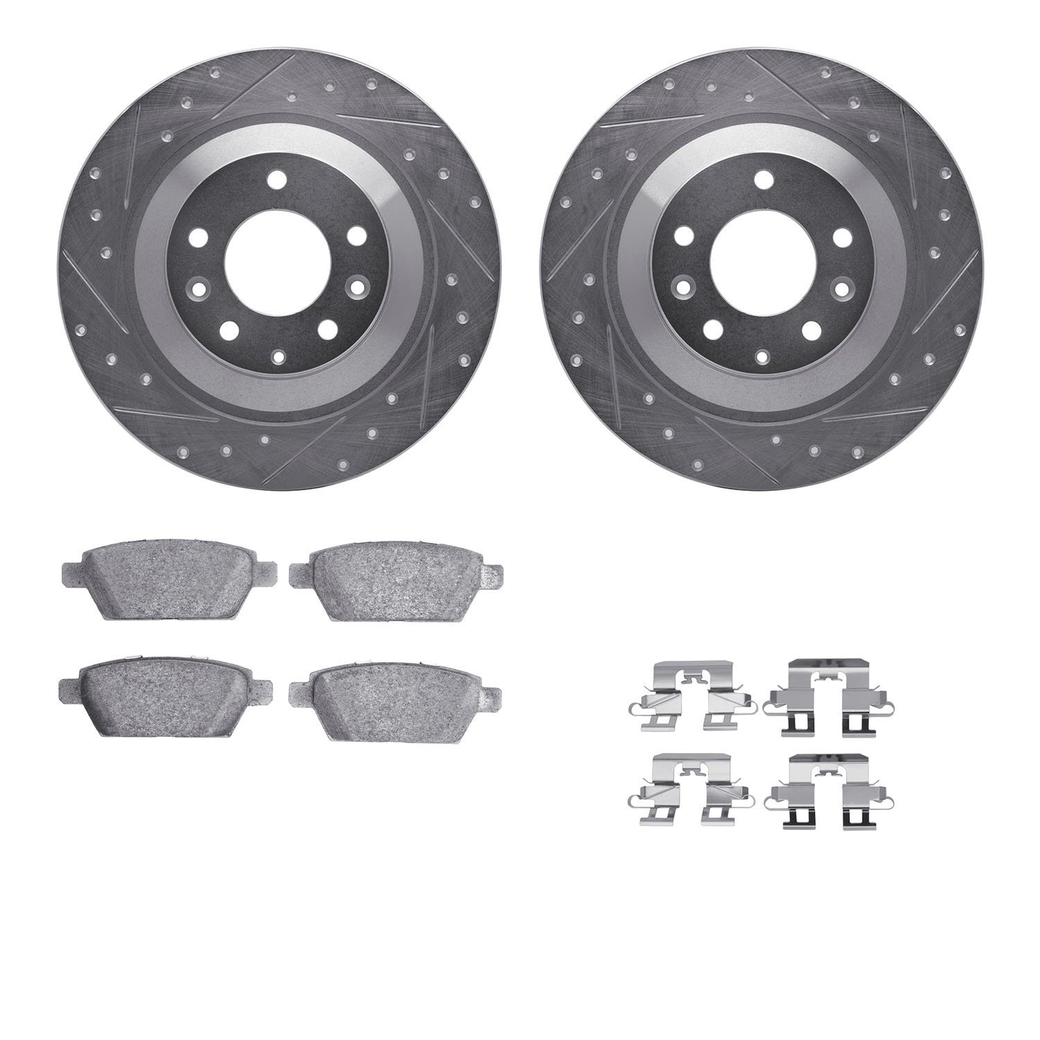 7312-80062 Drilled/Slotted Brake Rotor with 3000-Series Ceramic Brake Pads Kit & Hardware [Silver], 2006-2007 Ford/Lincoln/Mercu