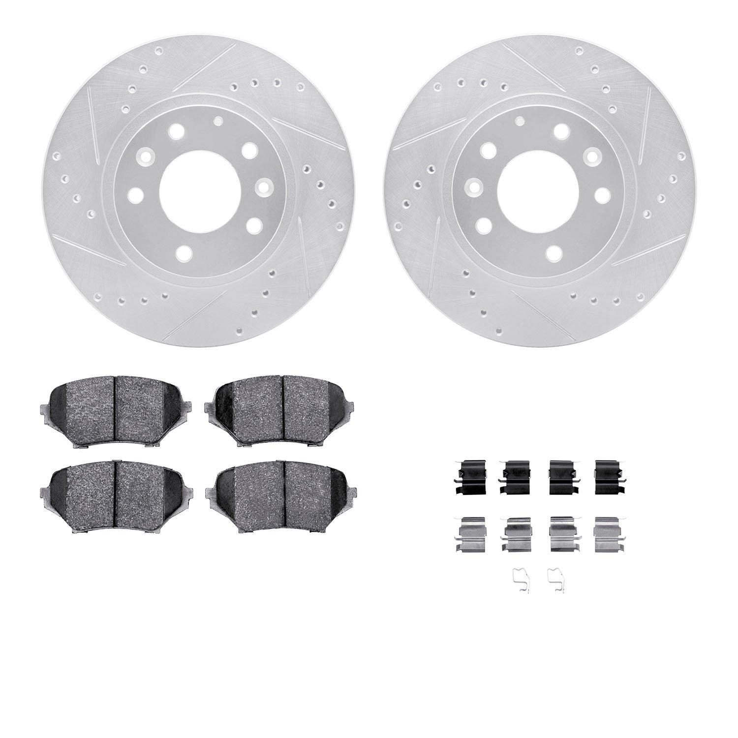 7312-80063 Drilled/Slotted Brake Rotor with 3000-Series Ceramic Brake Pads Kit & Hardware [Silver], 2006-2015 Ford/Lincoln/Mercu