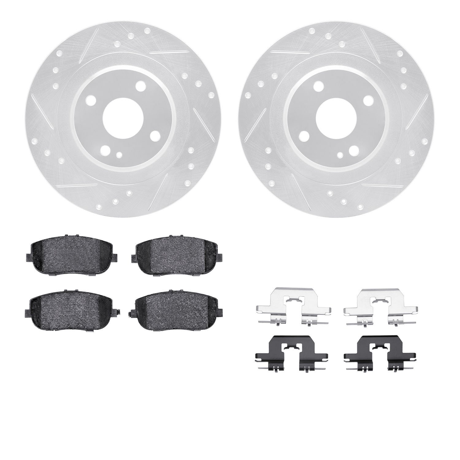 7312-80064 Drilled/Slotted Brake Rotor with 3000-Series Ceramic Brake Pads Kit & Hardware [Silver], Fits Select Multiple Makes/M