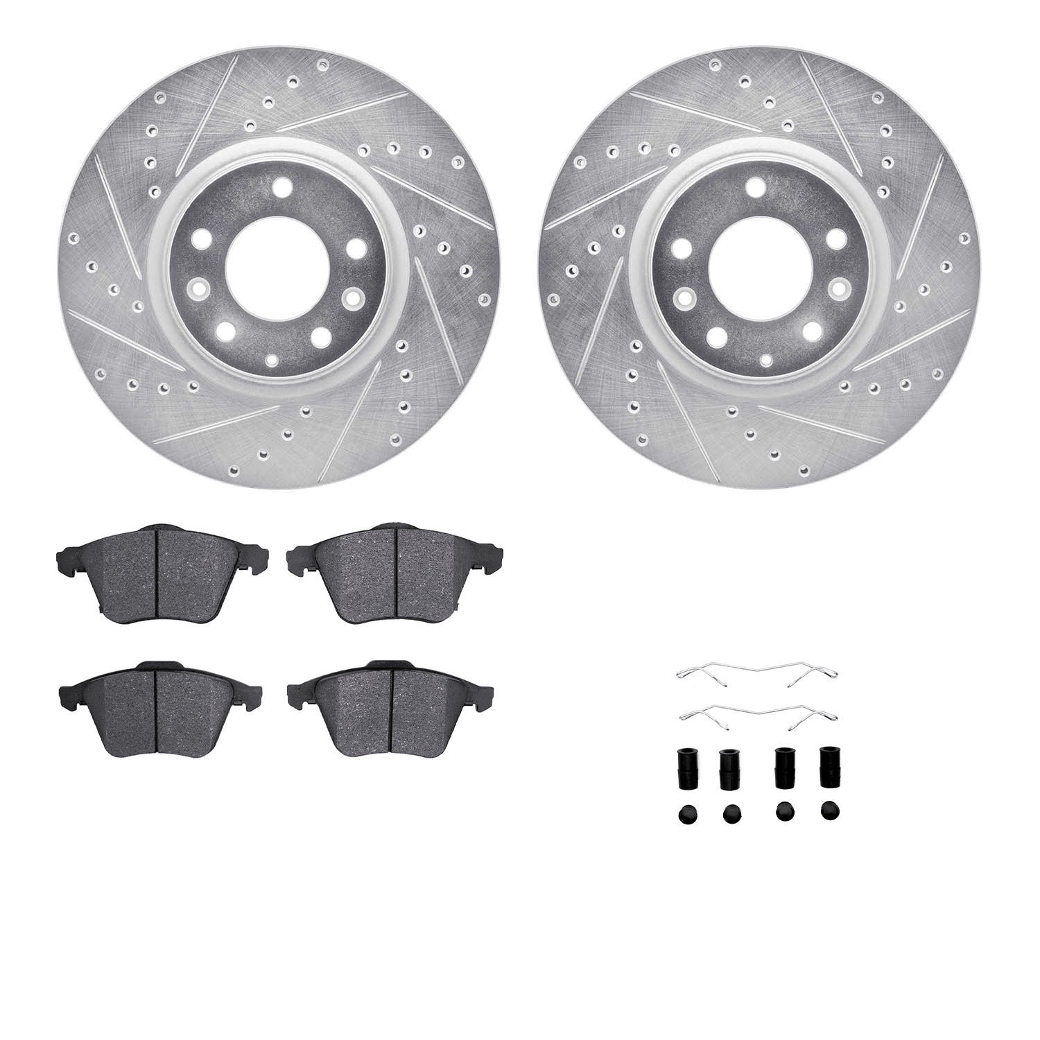7312-80065 Drilled/Slotted Brake Rotor with 3000-Series Ceramic Brake Pads Kit & Hardware [Silver], 2006-2007 Ford/Lincoln/Mercu