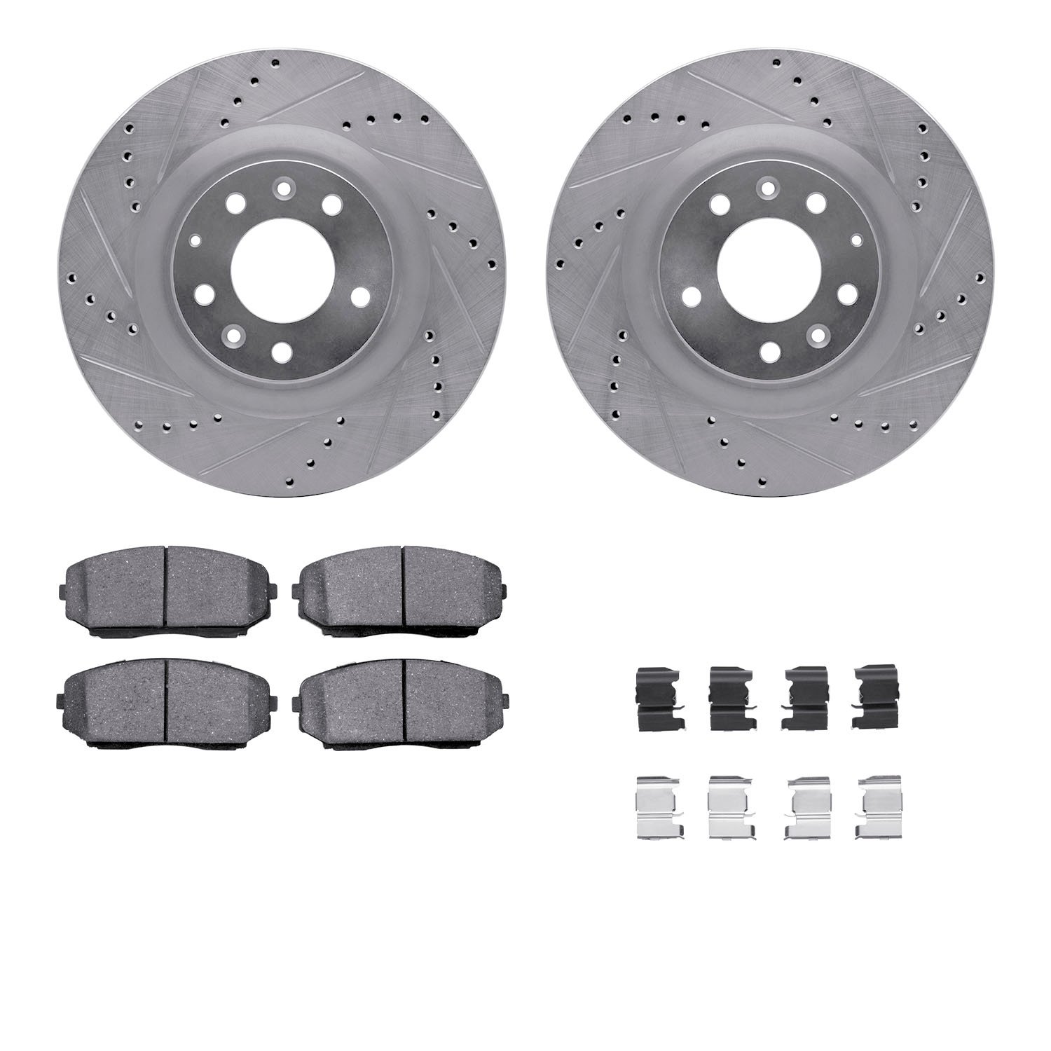 7312-80067 Drilled/Slotted Brake Rotor with 3000-Series Ceramic Brake Pads Kit & Hardware [Silver], 2007-2015 Ford/Lincoln/Mercu