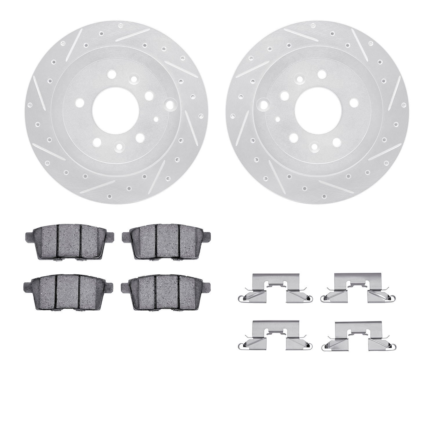 7312-80069 Drilled/Slotted Brake Rotor with 3000-Series Ceramic Brake Pads Kit & Hardware [Silver], 2007-2012 Ford/Lincoln/Mercu