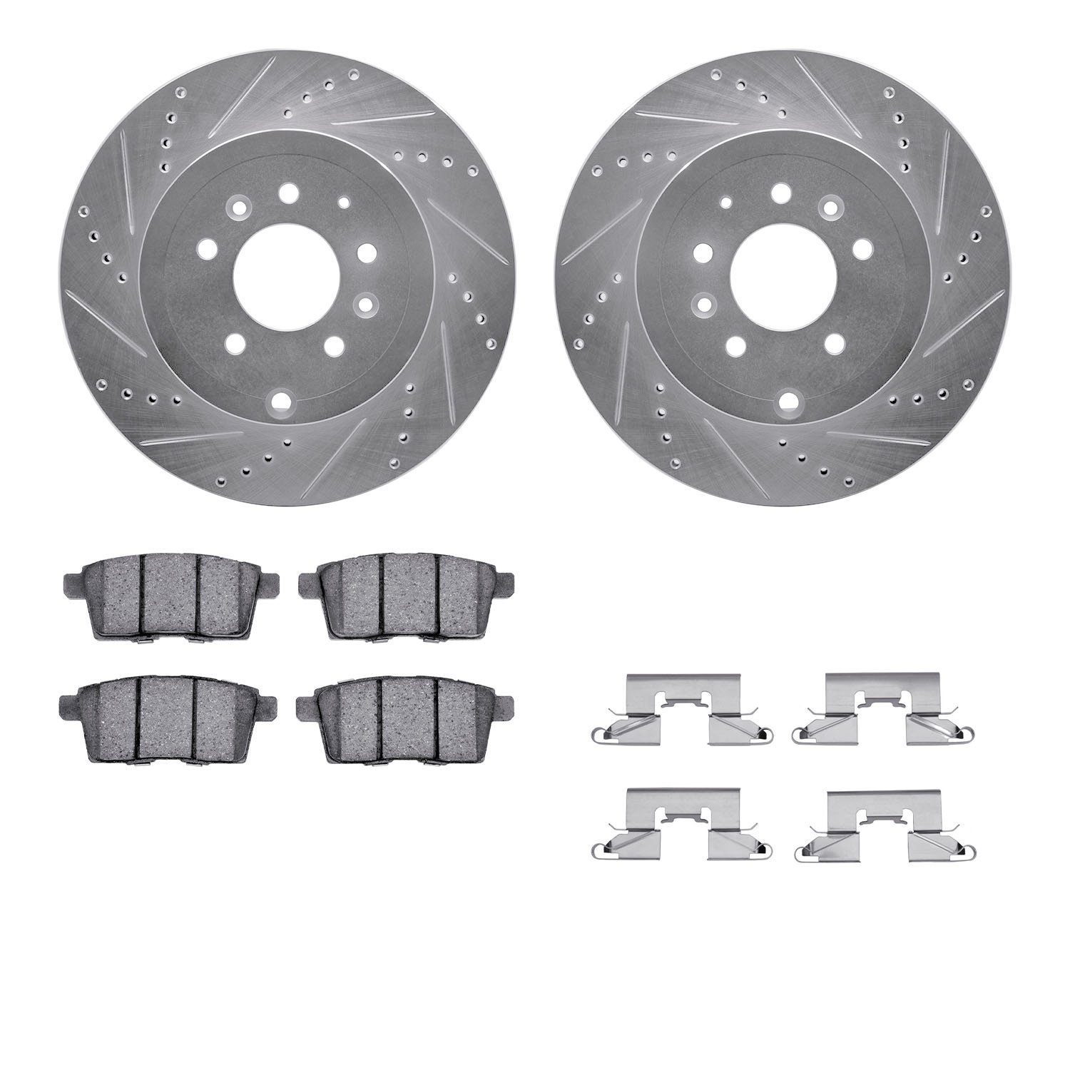 7312-80070 Drilled/Slotted Brake Rotor with 3000-Series Ceramic Brake Pads Kit & Hardware [Silver], 2007-2015 Ford/Lincoln/Mercu