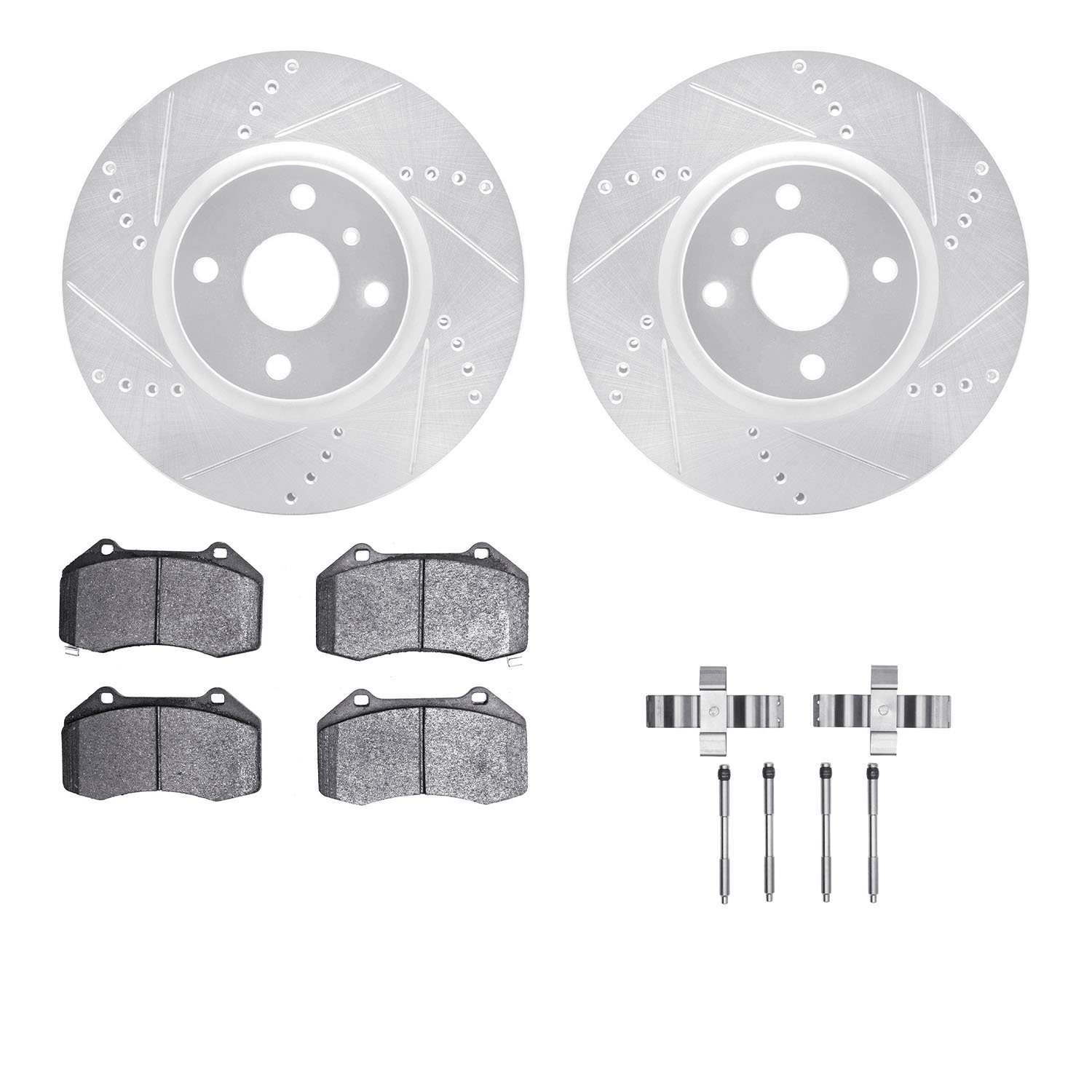 7312-80071 Drilled/Slotted Brake Rotor with 3000-Series Ceramic Brake Pads Kit & Hardware [Silver], Fits Select Multiple Makes/M