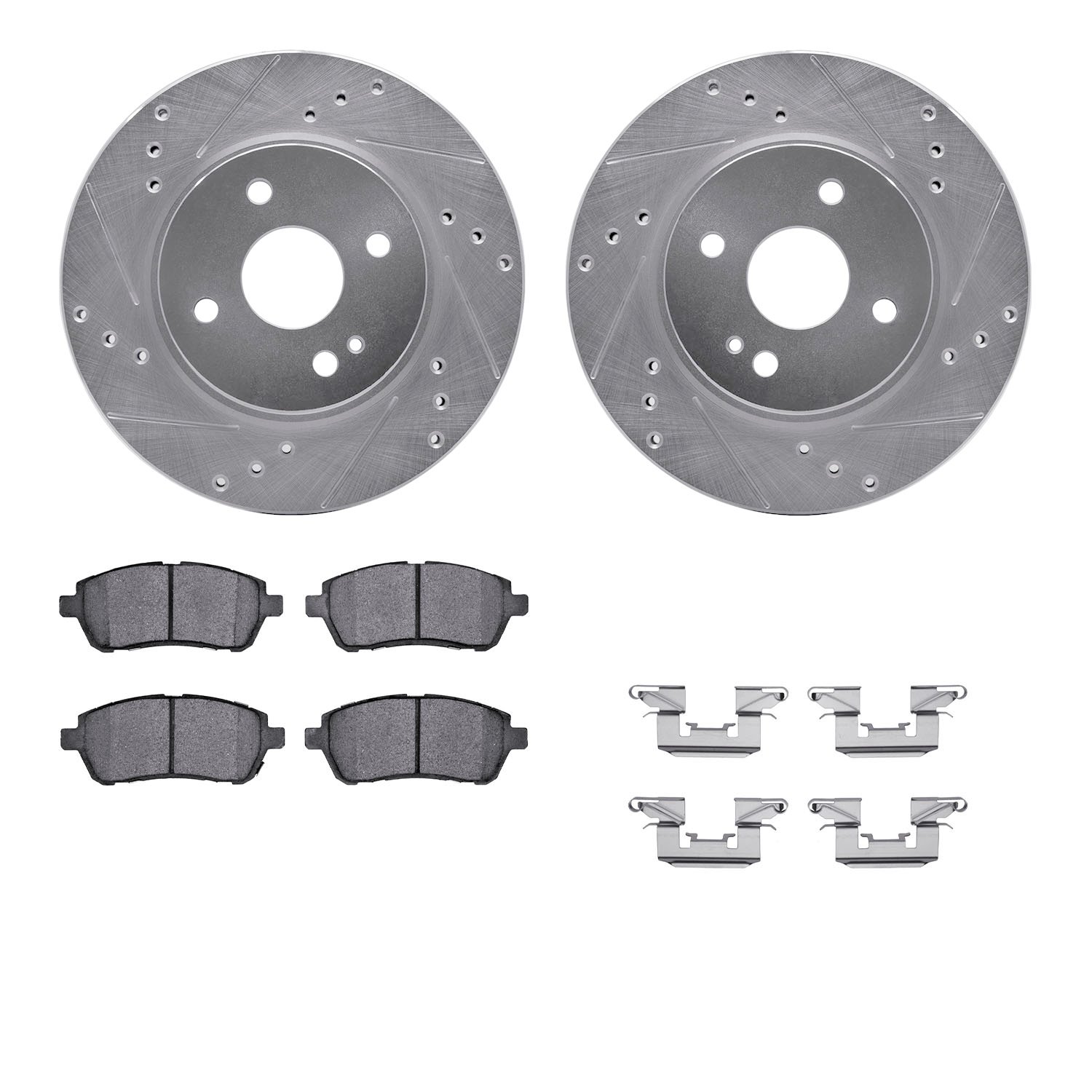 7312-80072 Drilled/Slotted Brake Rotor with 3000-Series Ceramic Brake Pads Kit & Hardware [Silver], 2011-2015 Ford/Lincoln/Mercu