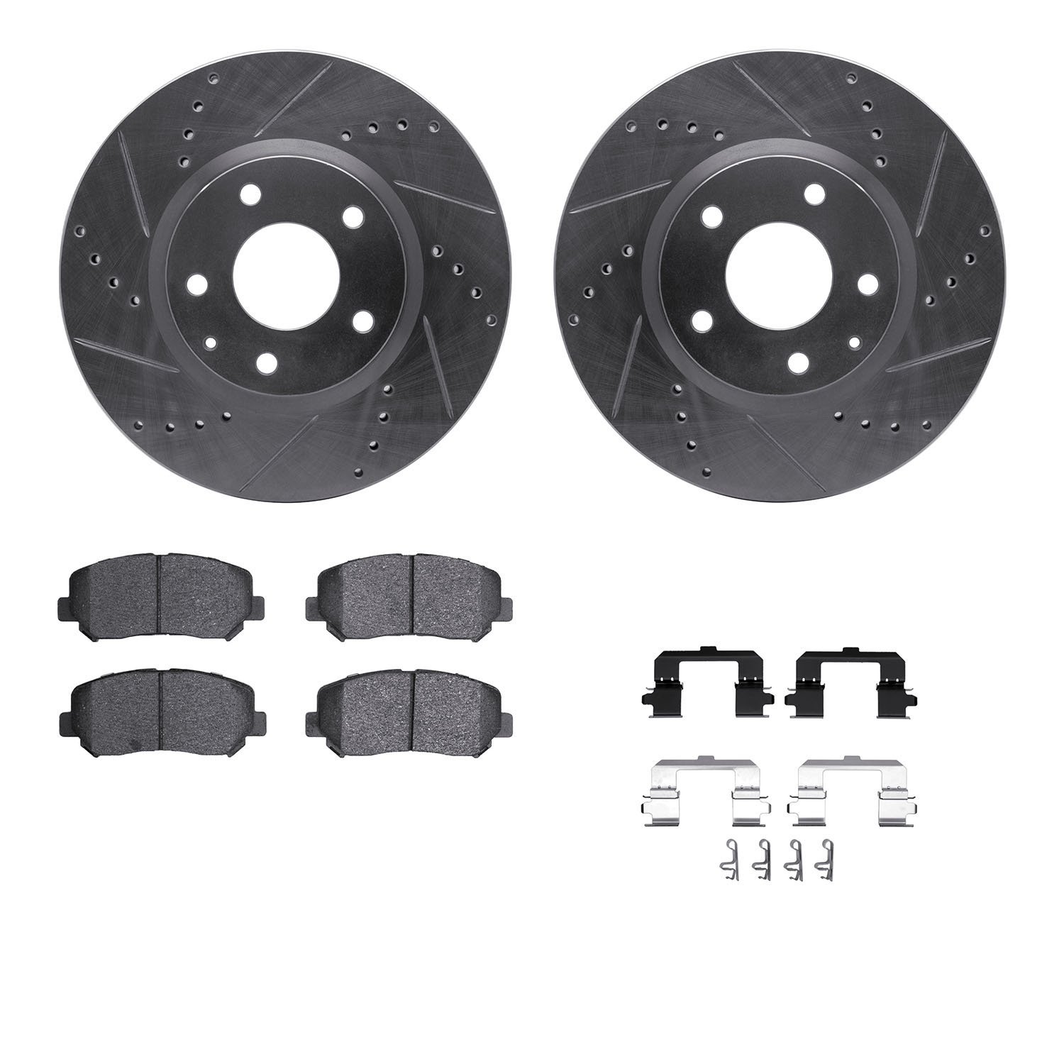 7312-80073 Drilled/Slotted Brake Rotor with 3000-Series Ceramic Brake Pads Kit & Hardware [Silver], 2013-2015 Ford/Lincoln/Mercu