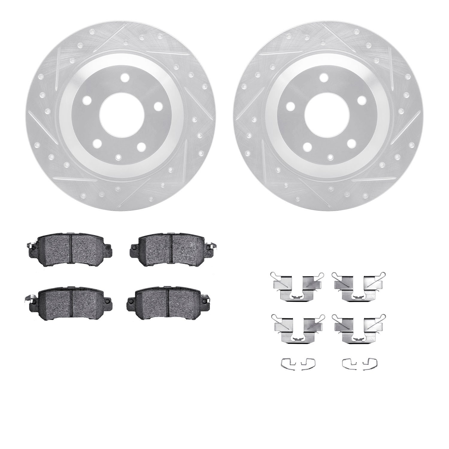 7312-80075 Drilled/Slotted Brake Rotor with 3000-Series Ceramic Brake Pads Kit & Hardware [Silver], 2013-2015 Ford/Lincoln/Mercu