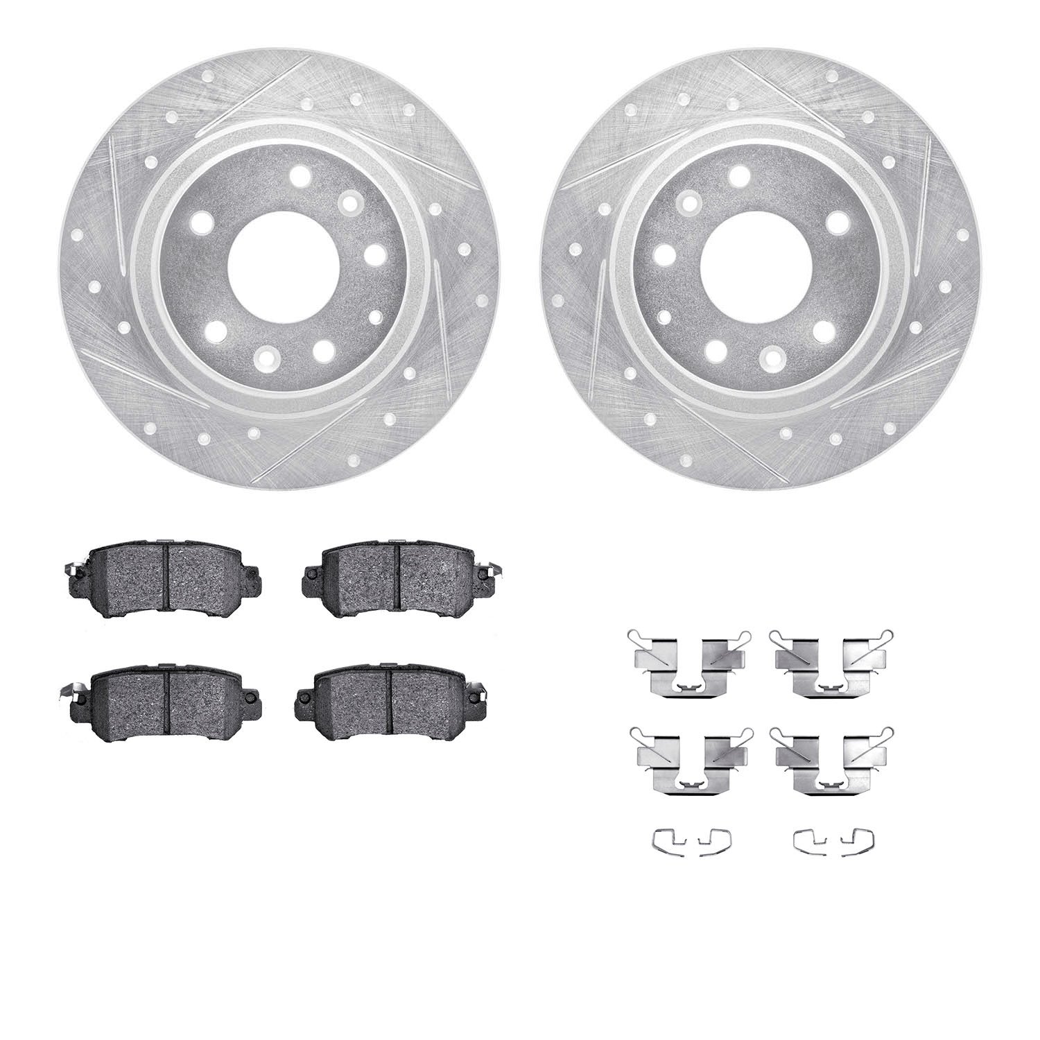 7312-80076 Drilled/Slotted Brake Rotor with 3000-Series Ceramic Brake Pads Kit & Hardware [Silver], 2016-2018 Ford/Lincoln/Mercu