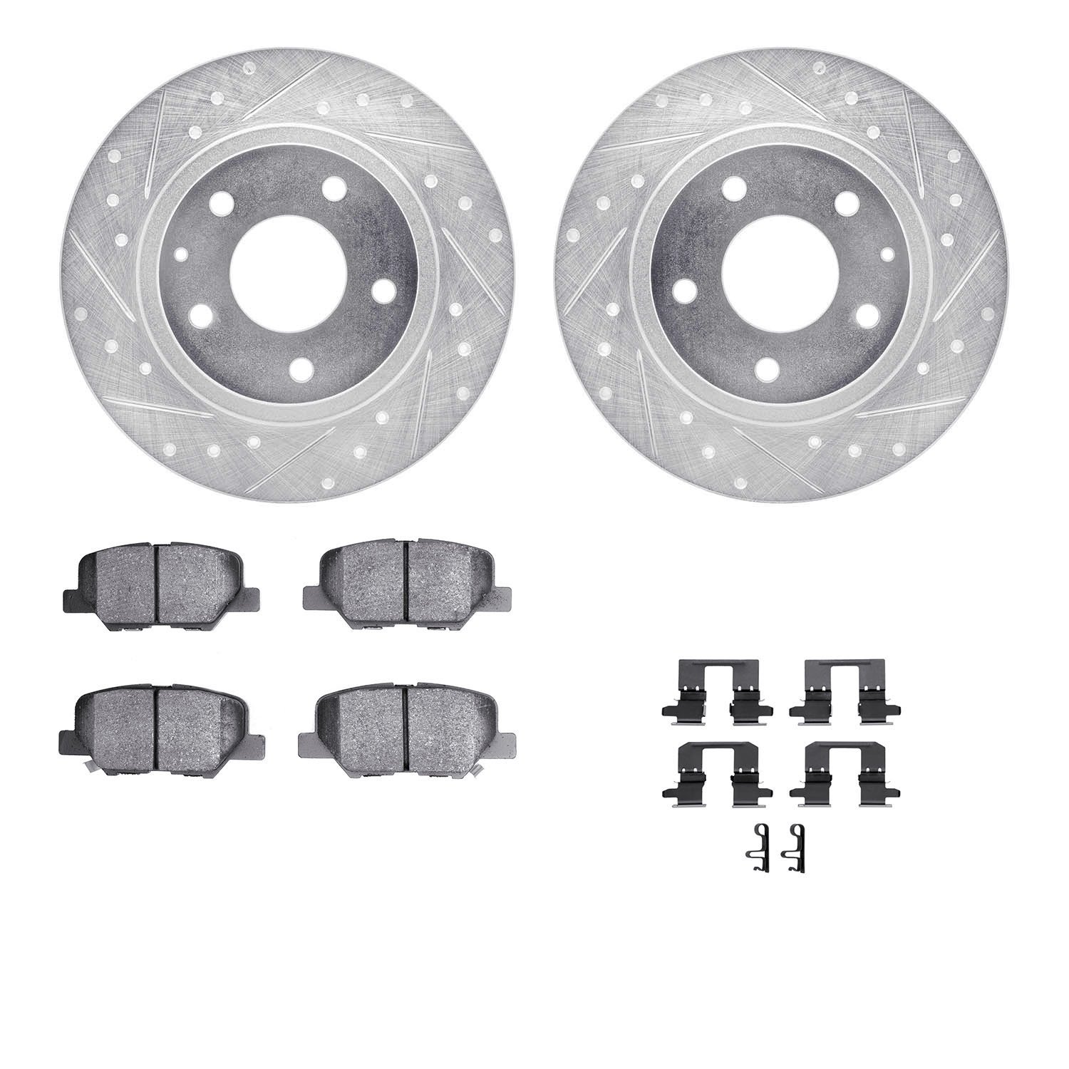 7312-80077 Drilled/Slotted Brake Rotor with 3000-Series Ceramic Brake Pads Kit & Hardware [Silver], 2014-2015 Ford/Lincoln/Mercu