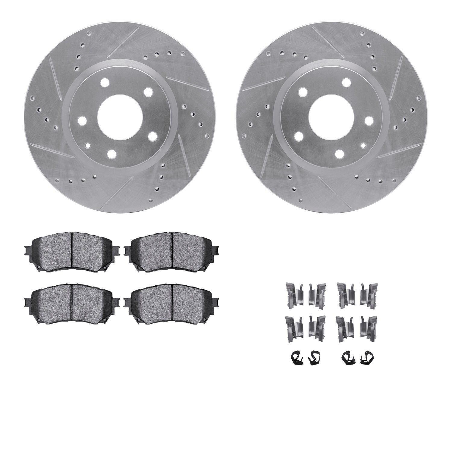 7312-80079 Drilled/Slotted Brake Rotor with 3000-Series Ceramic Brake Pads Kit & Hardware [Silver], 2014-2015 Ford/Lincoln/Mercu